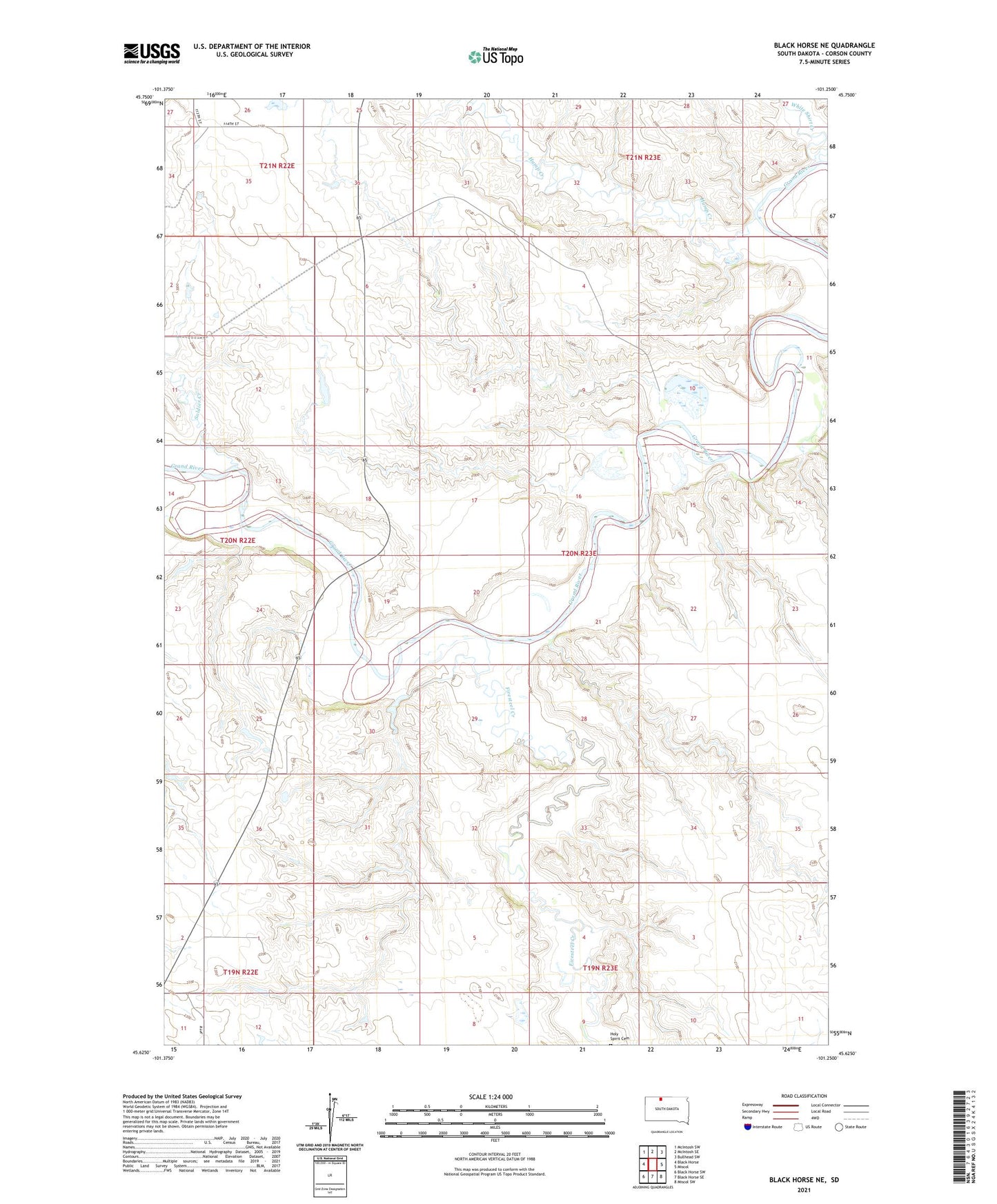 Black Horse NE South Dakota US Topo Map Image