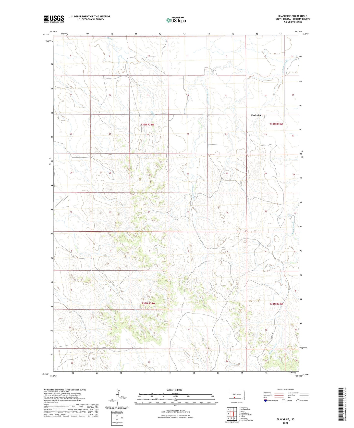 Blackpipe South Dakota US Topo Map Image
