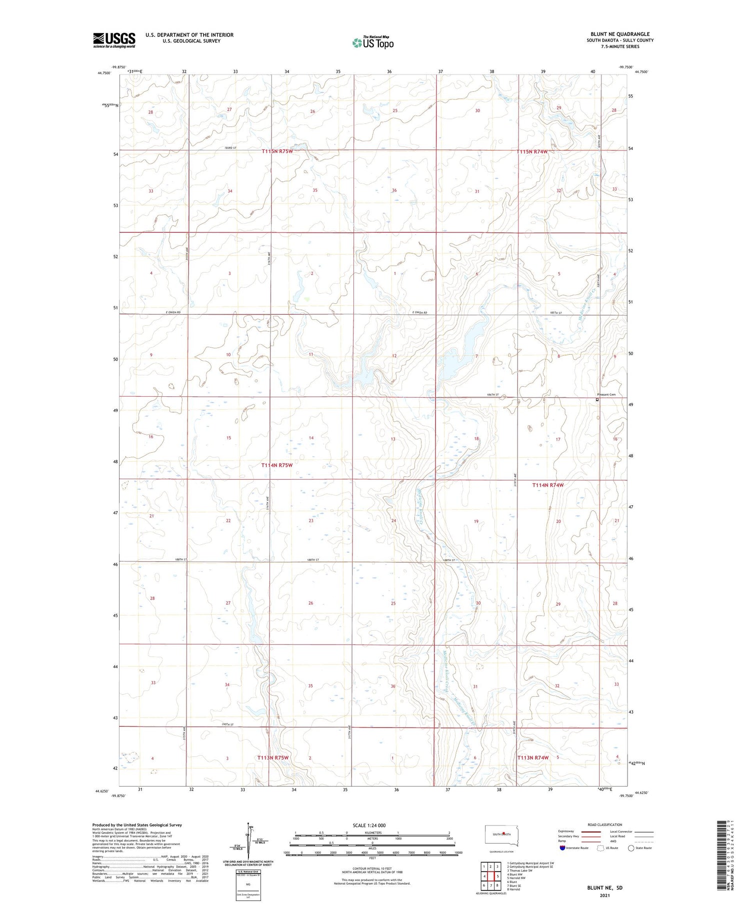 Blunt NE South Dakota US Topo Map Image