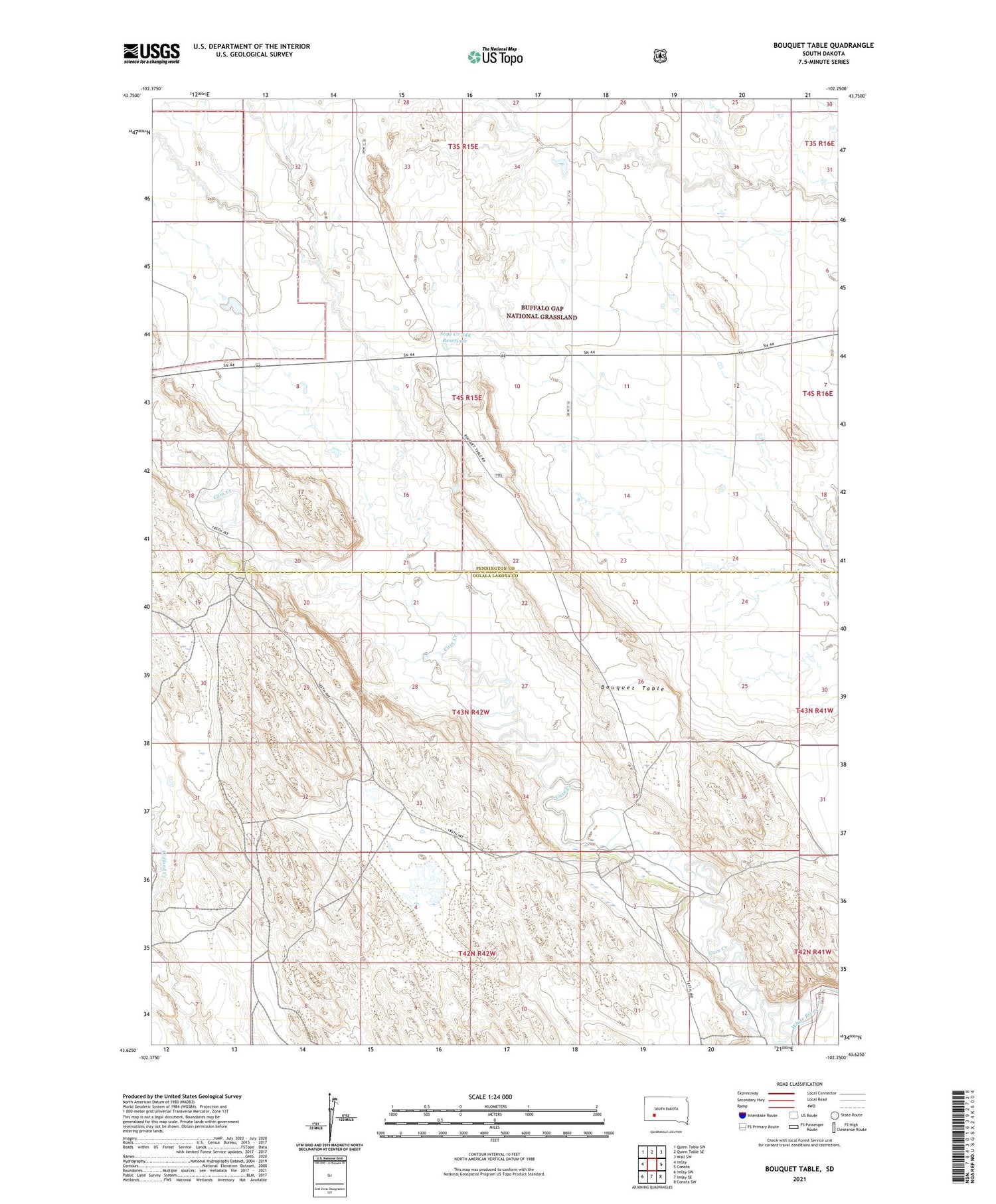 Bouquet Table South Dakota US Topo Map Image