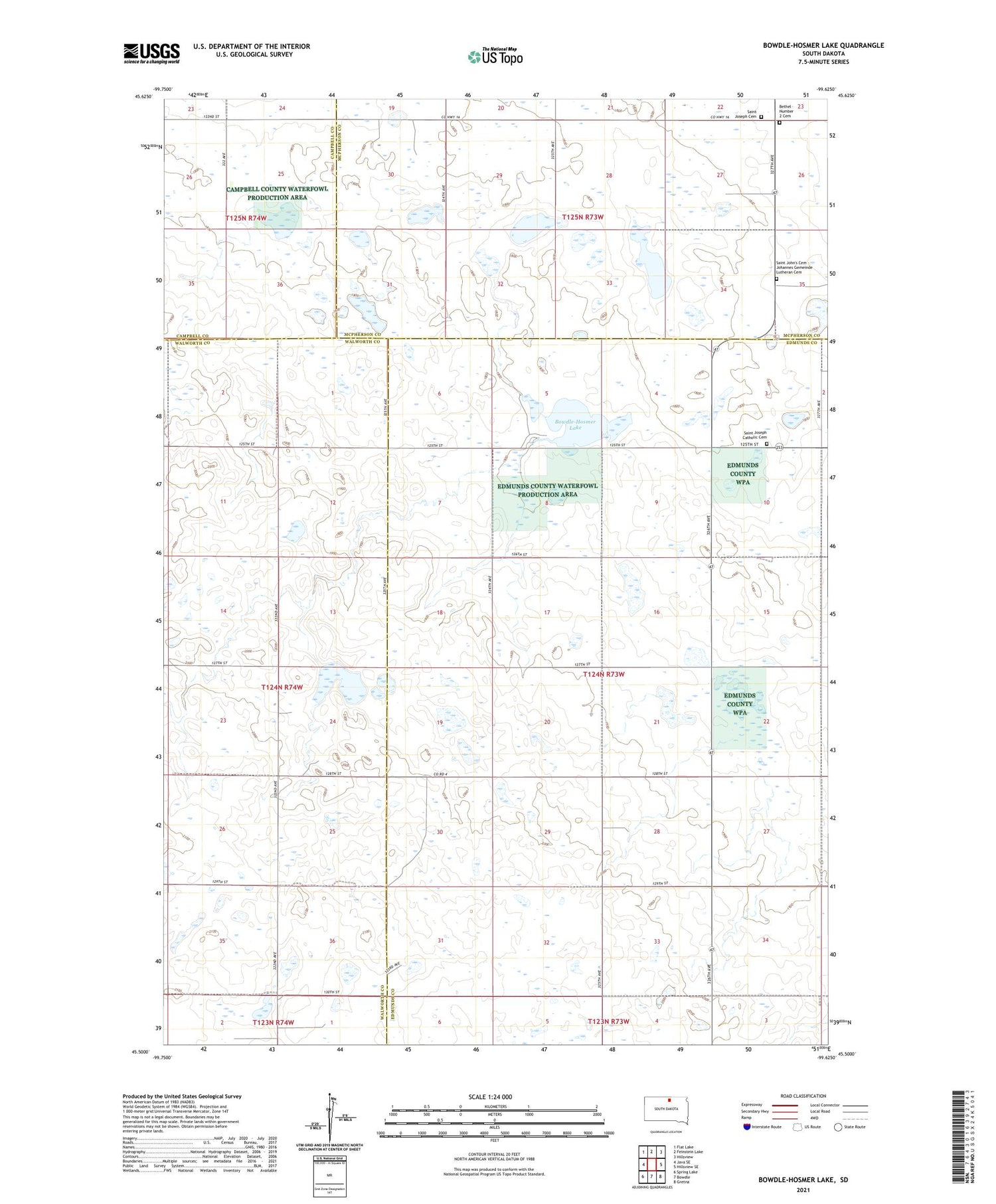 Bowdle-Hosmer Lake South Dakota US Topo Map Image