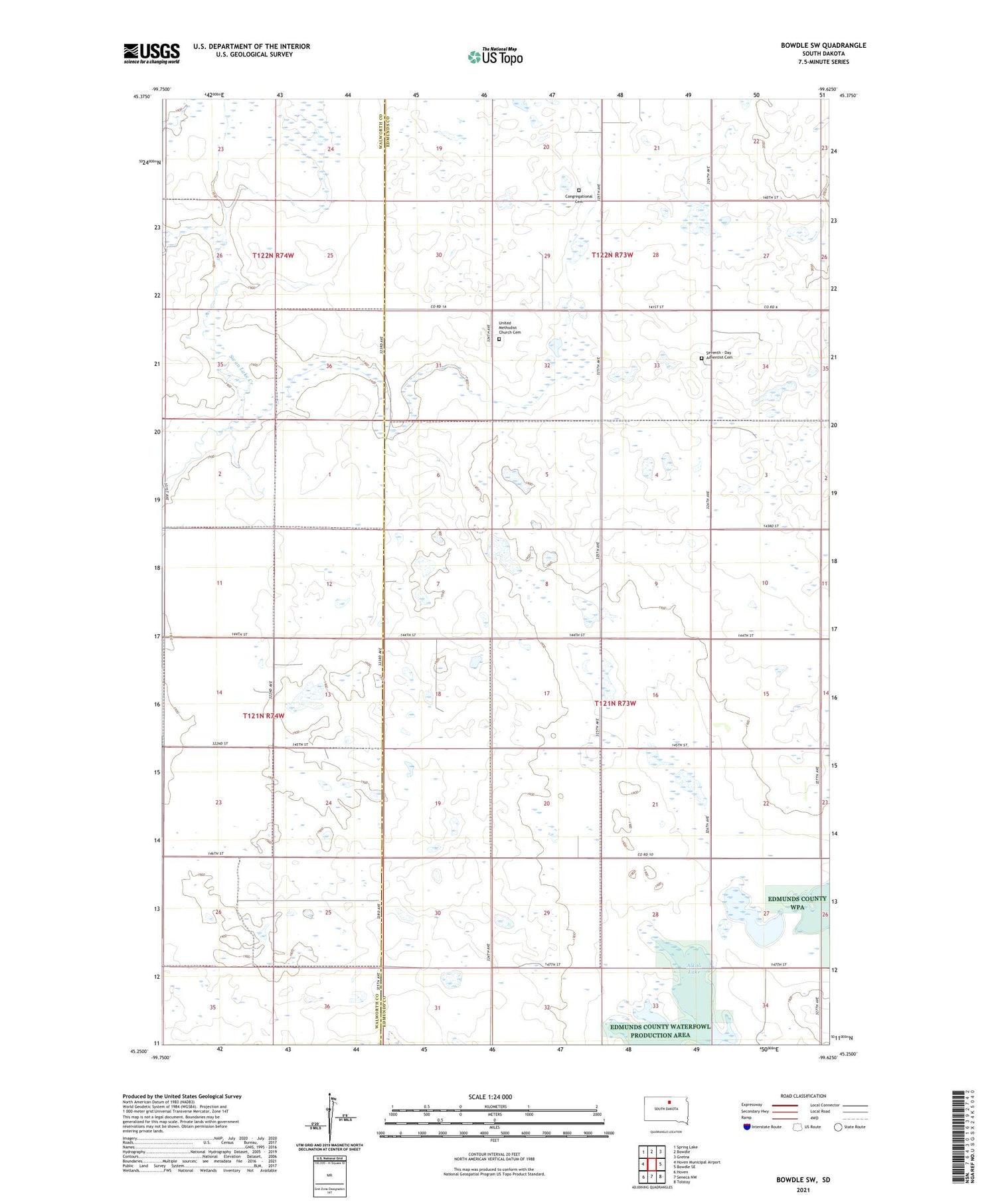 Bowdle SW South Dakota US Topo Map Image