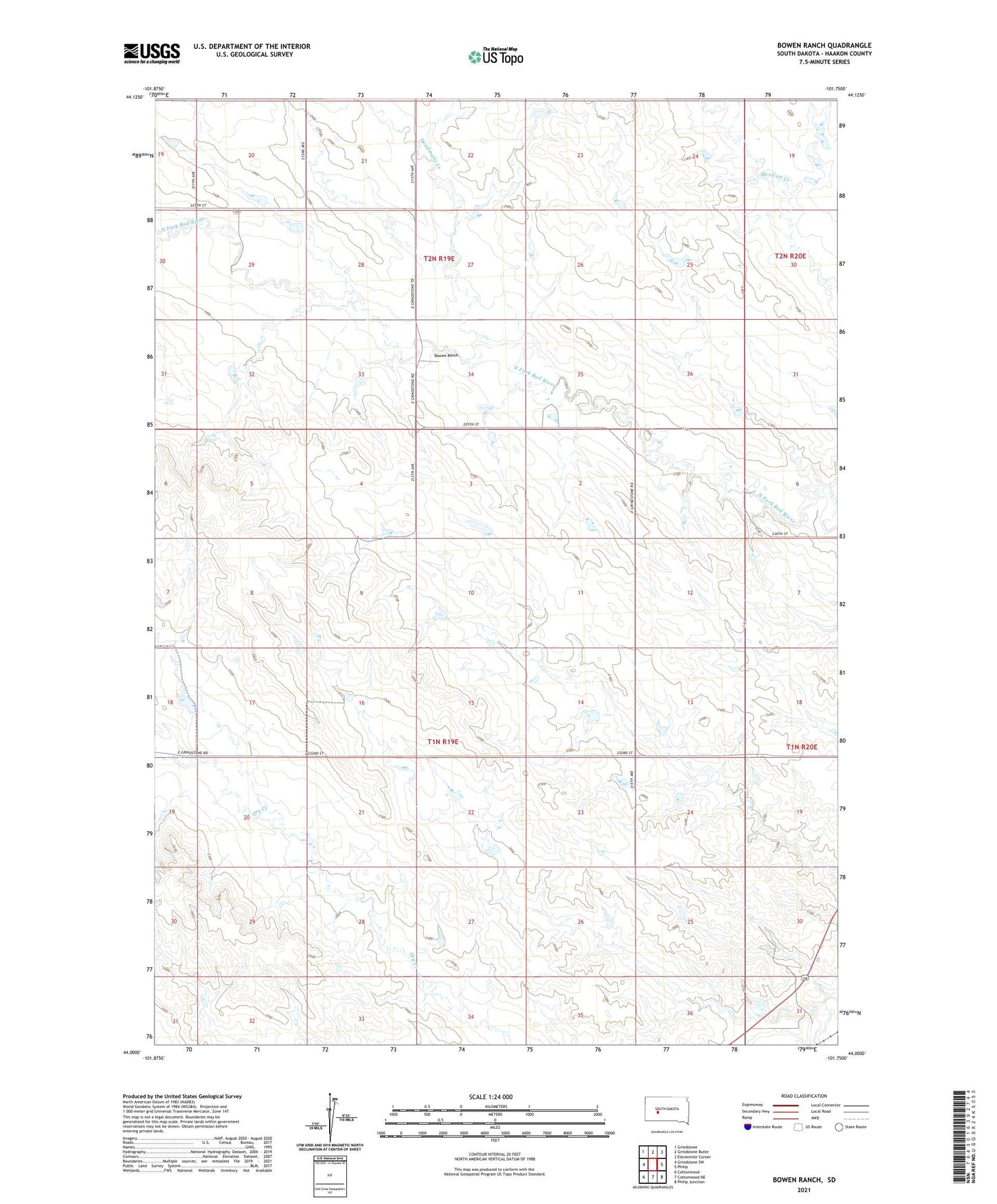 Bowen Ranch South Dakota US Topo Map Image
