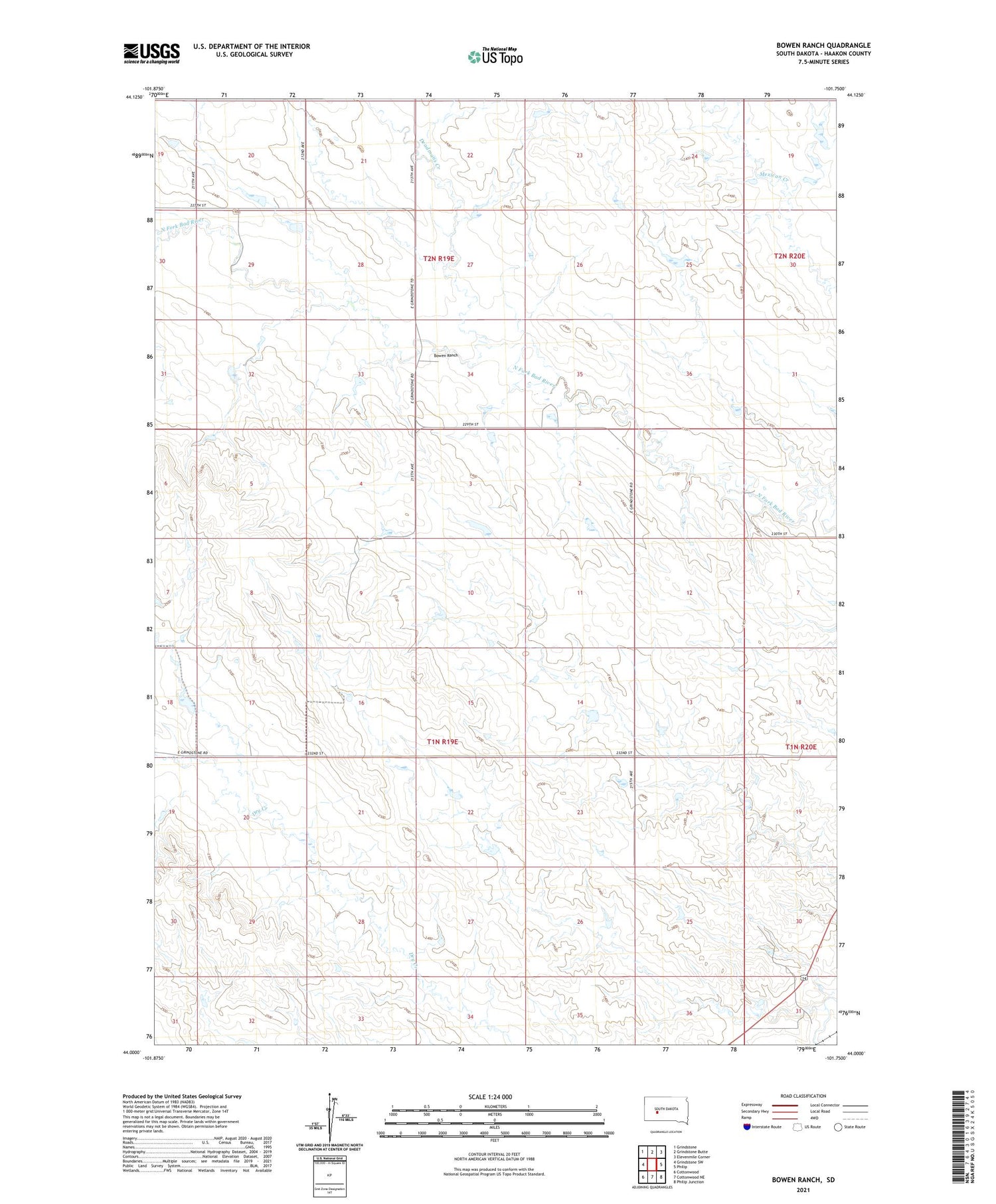 Bowen Ranch South Dakota US Topo Map Image