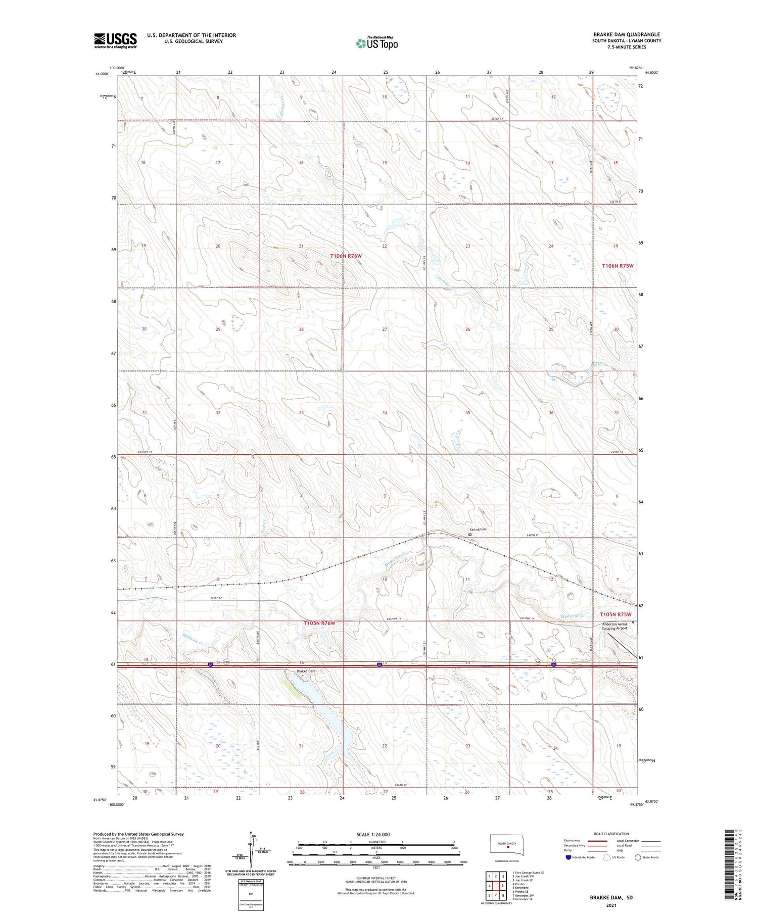 Brakke Dam South Dakota US Topo Map Image