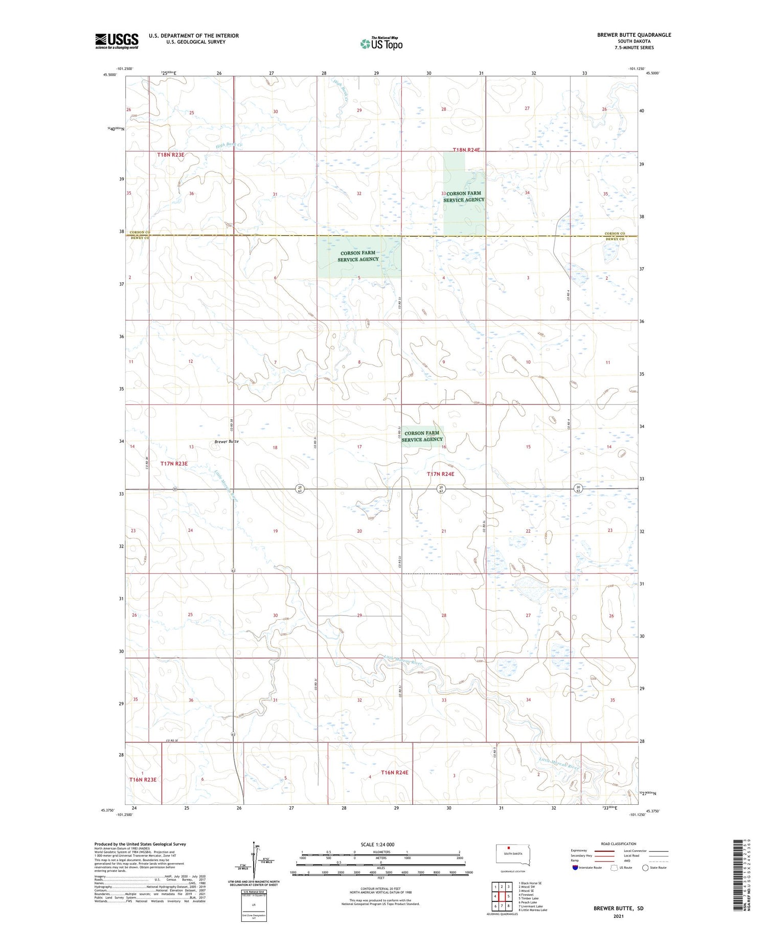 Brewer Butte South Dakota US Topo Map Image