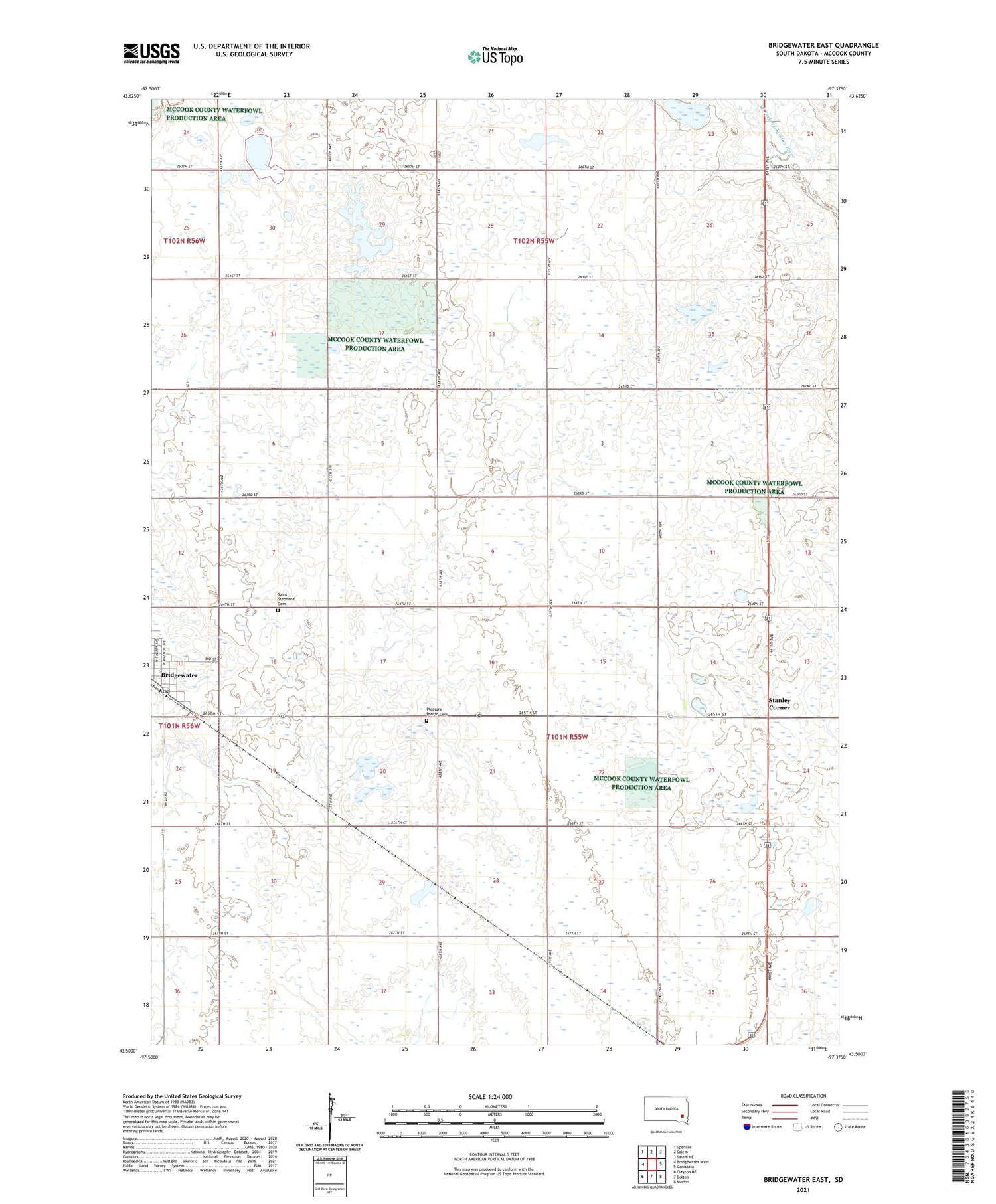 Bridgewater East South Dakota US Topo Map Image