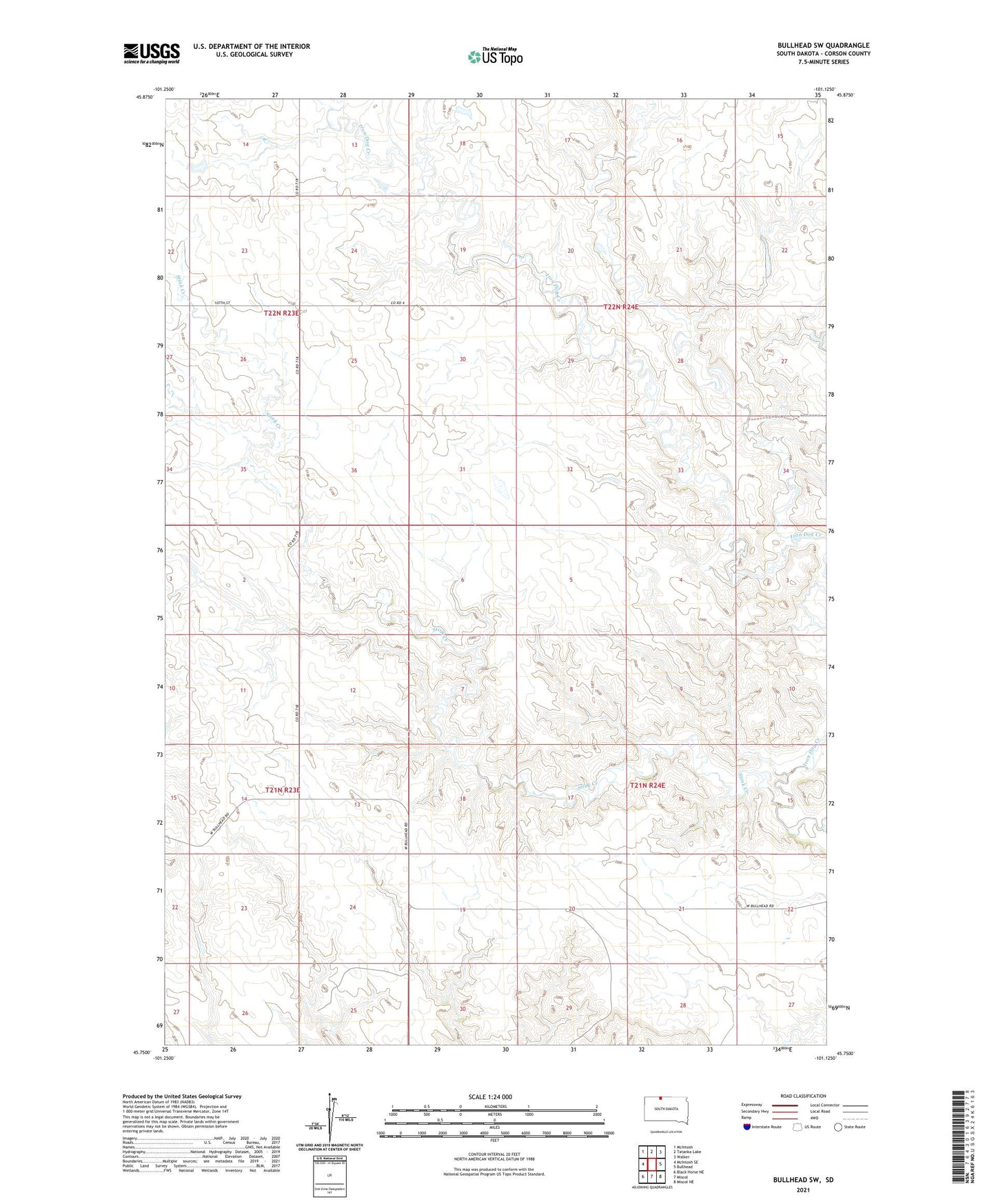 Bullhead SW South Dakota US Topo Map Image