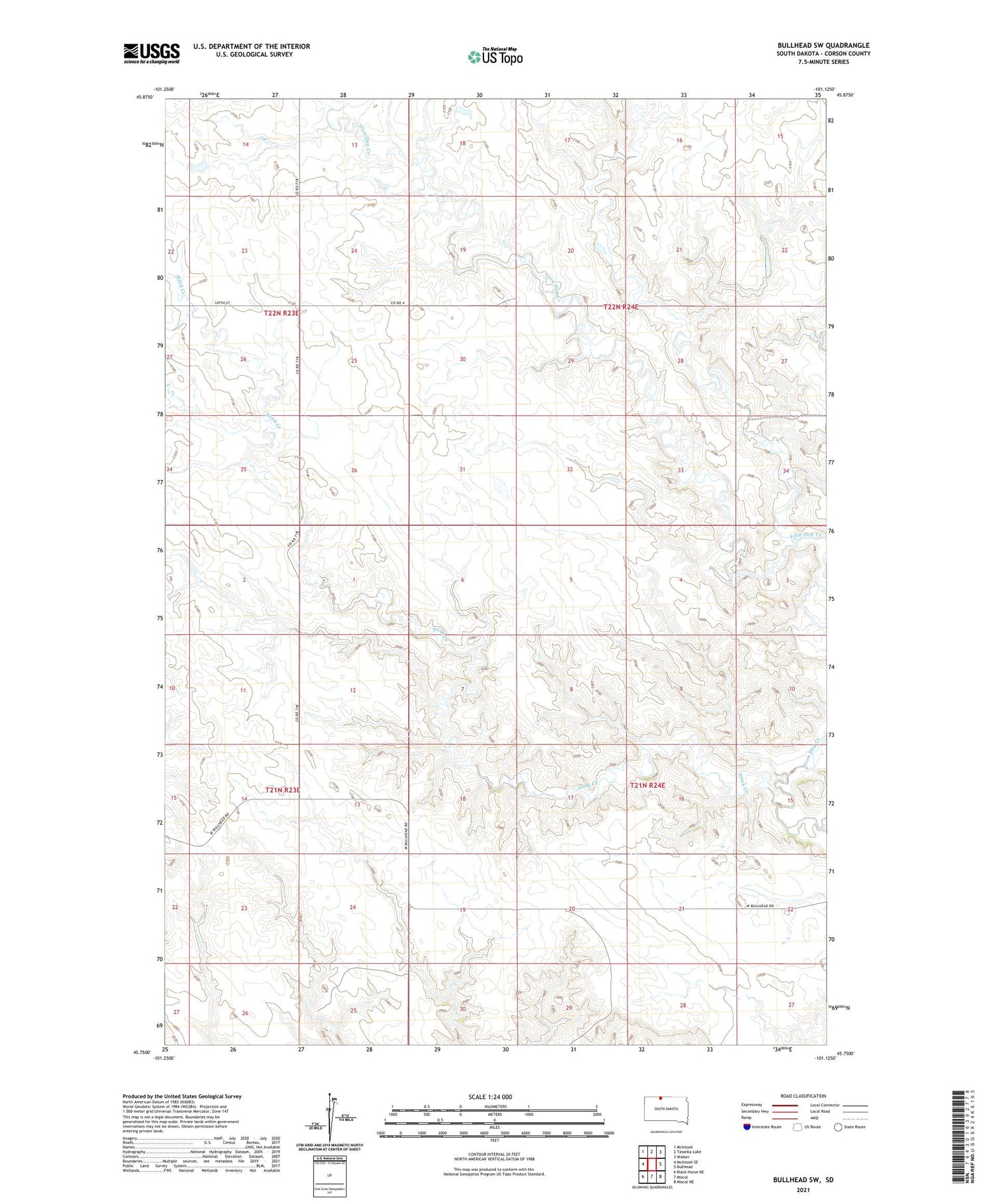 Bullhead SW South Dakota US Topo Map Image