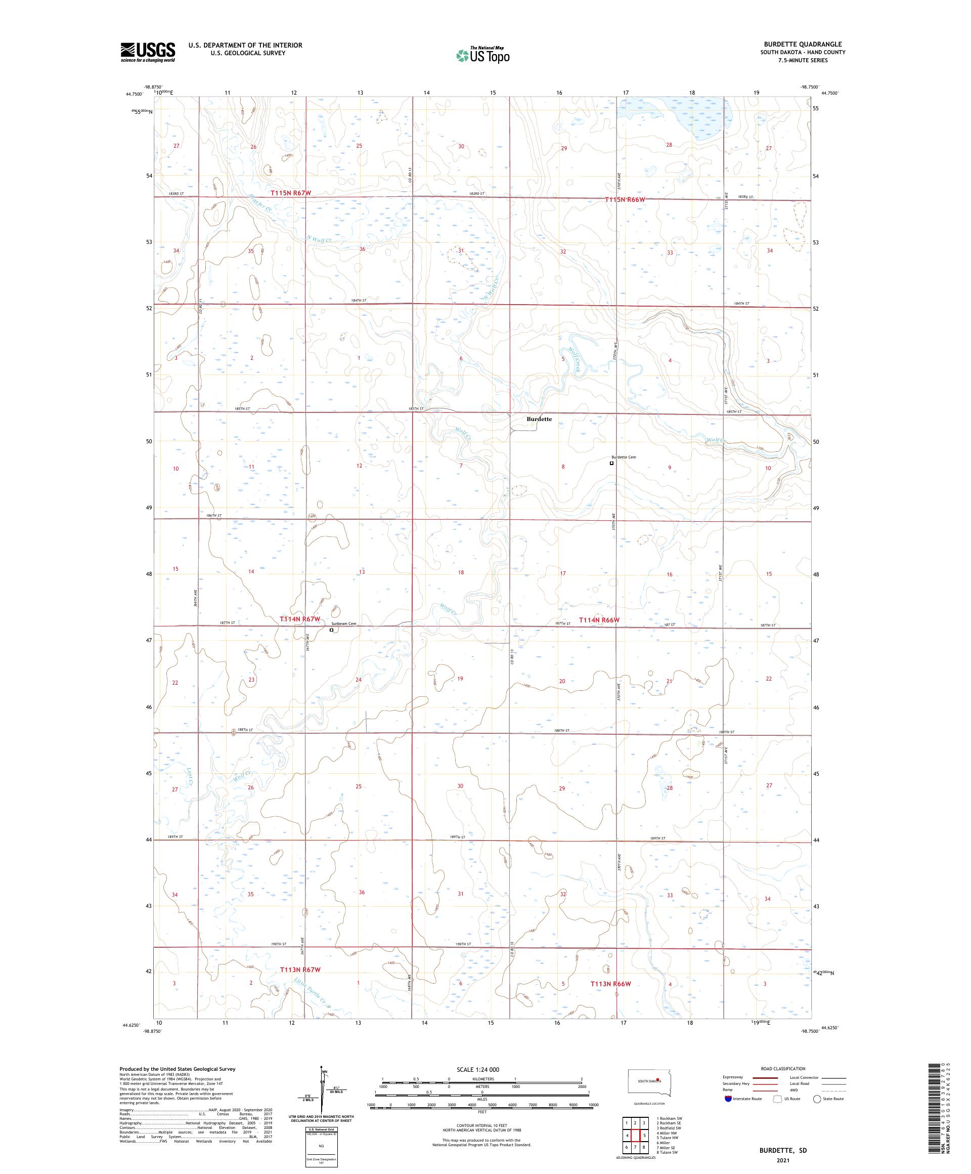 Burdette South Dakota US Topo Map – MyTopo Map Store