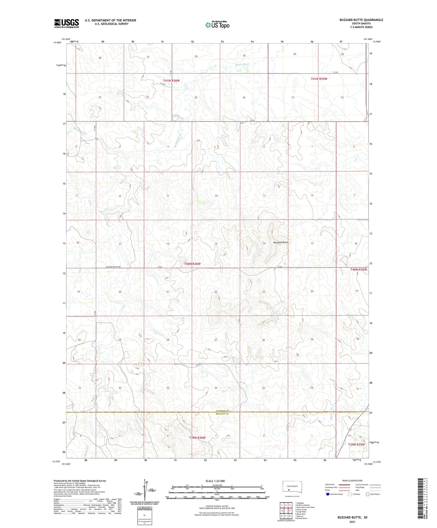 Buzzard Butte South Dakota US Topo Map Image