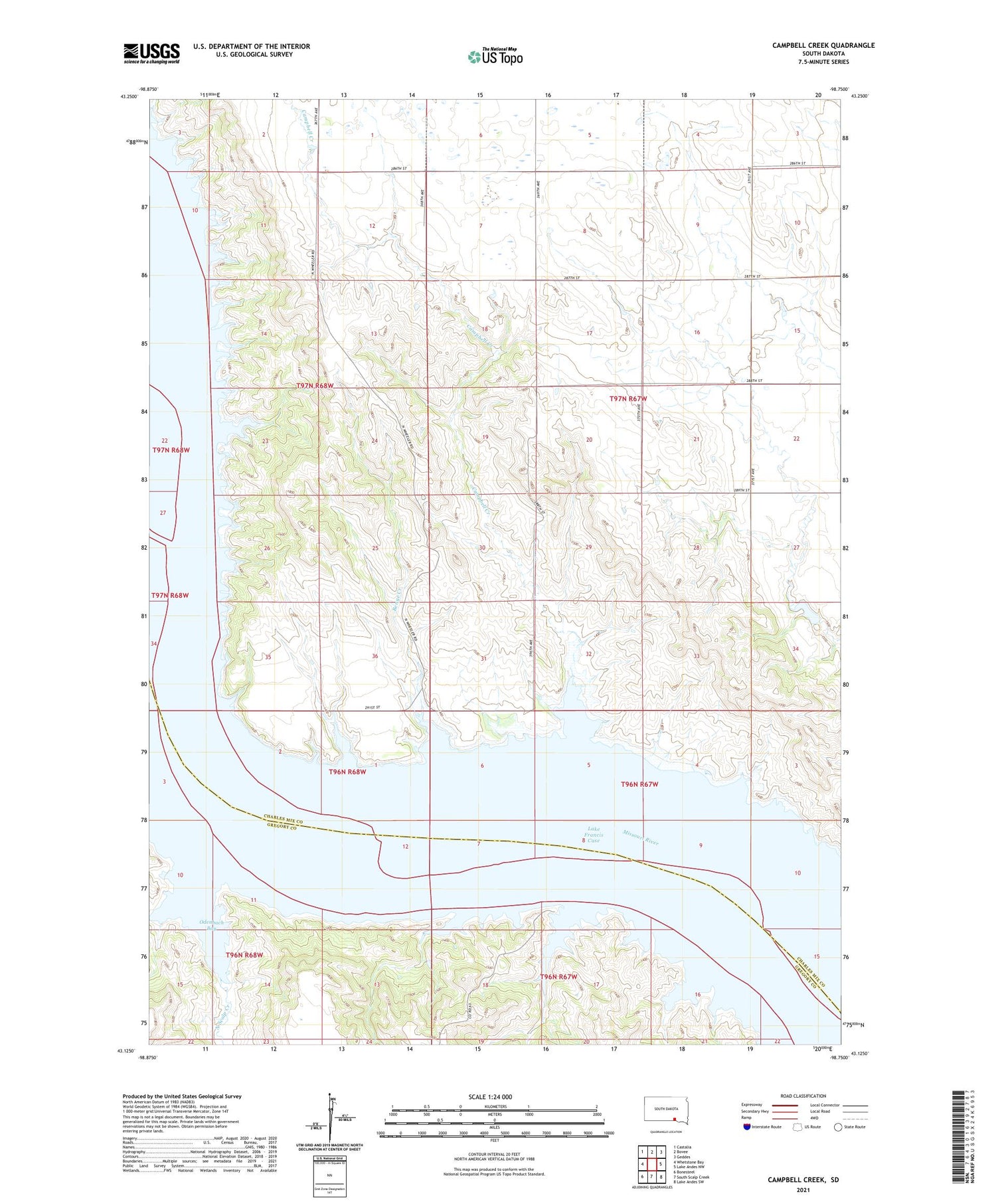 Campbell Creek South Dakota US Topo Map Image