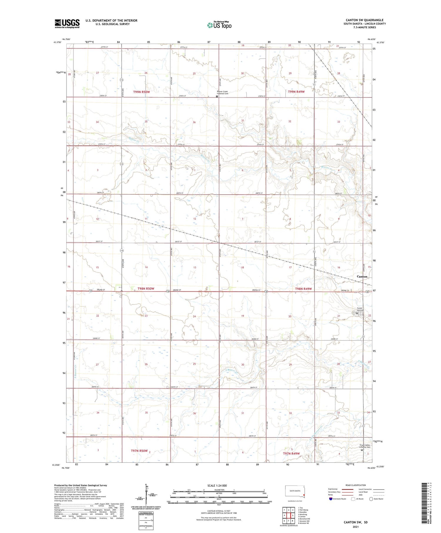 Canton SW South Dakota US Topo Map Image