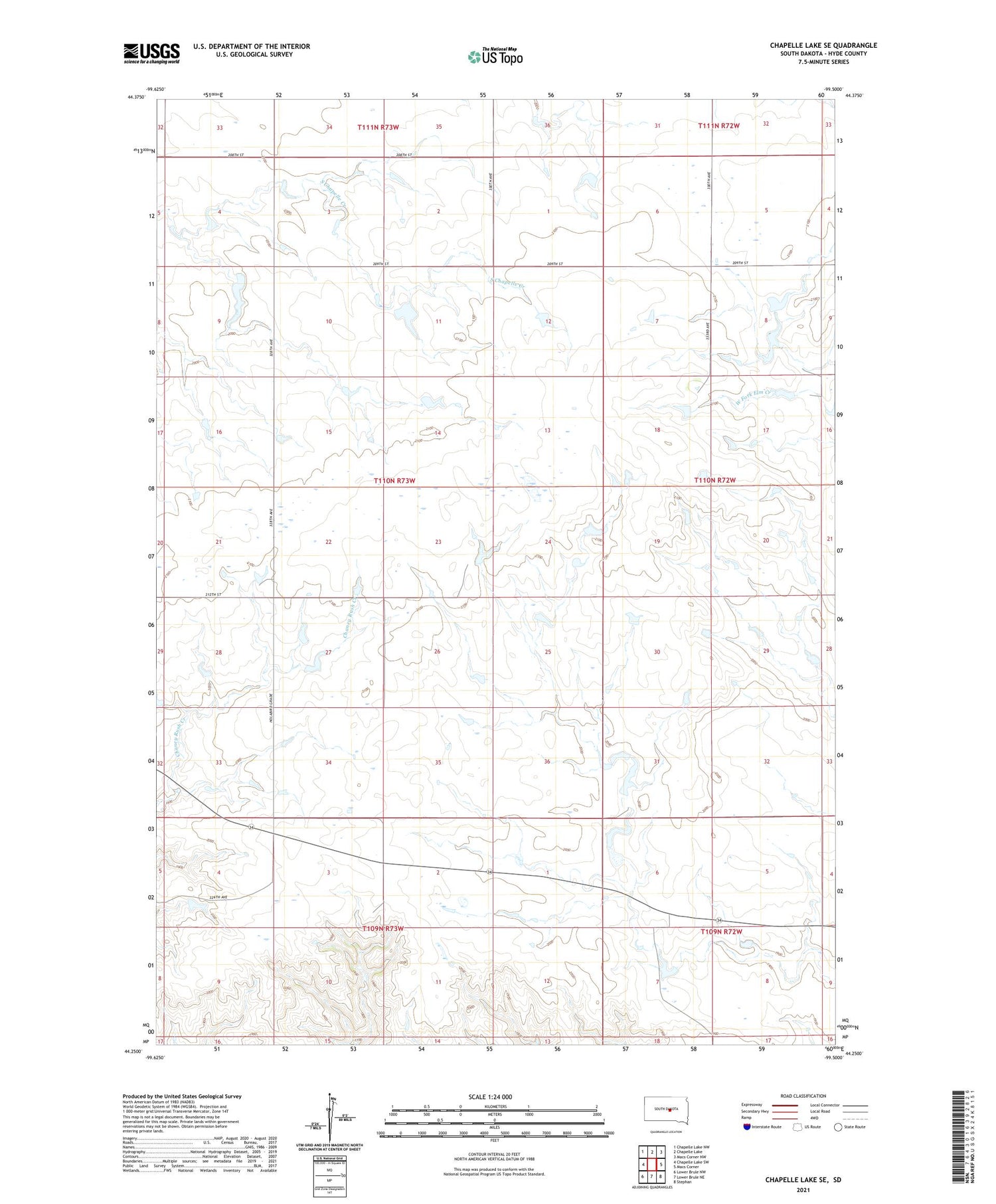 Chapelle Lake SE South Dakota US Topo Map Image