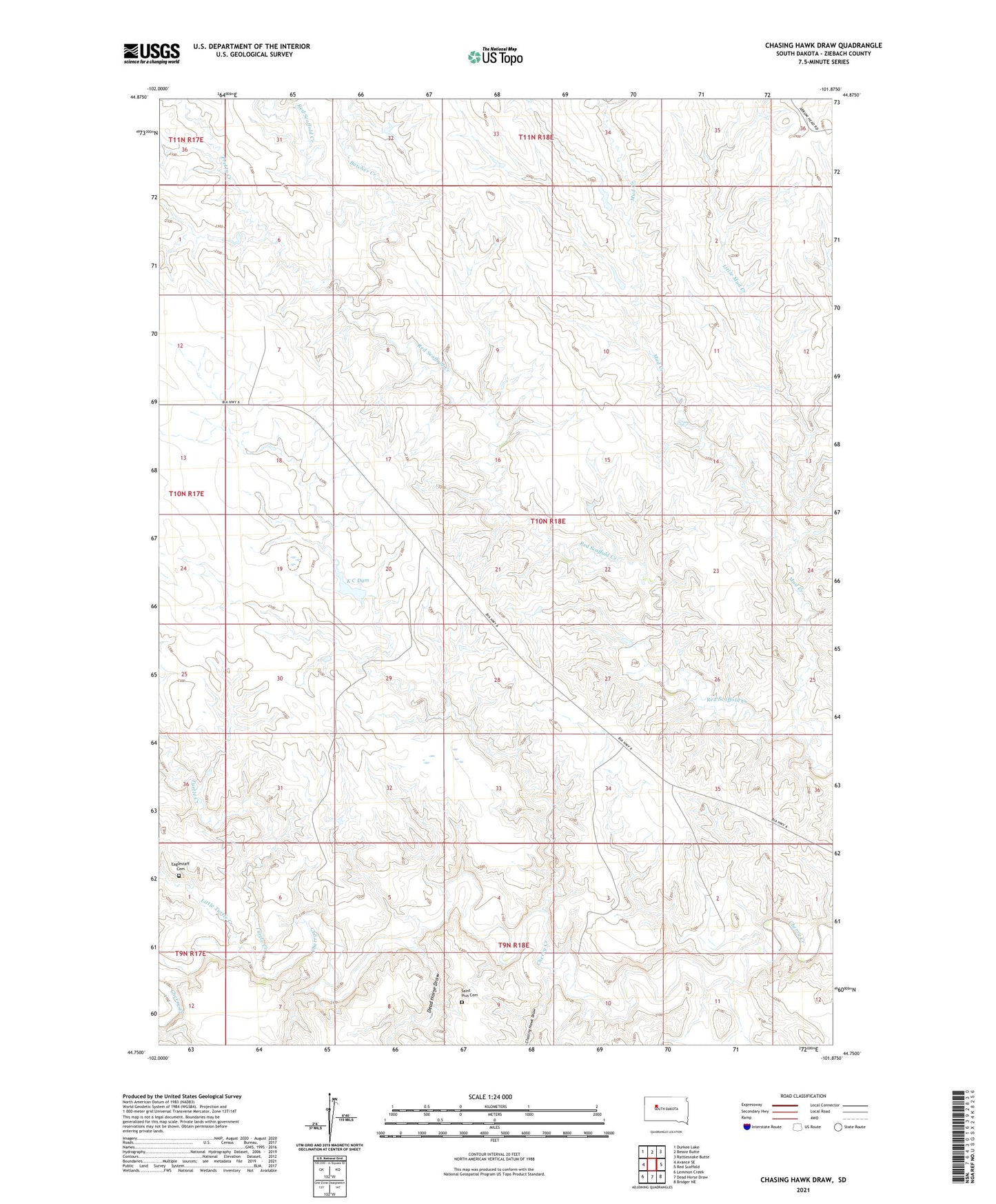 Chasing Hawk Draw South Dakota US Topo Map Image