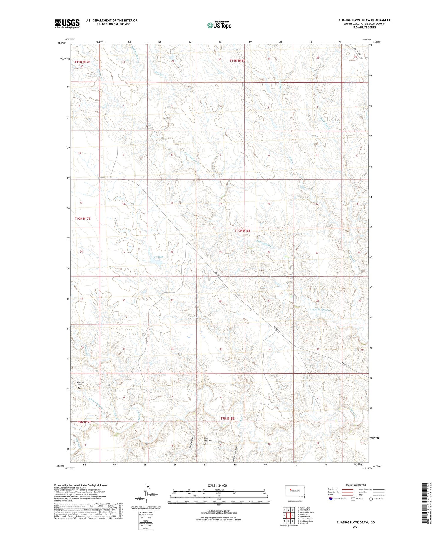 Chasing Hawk Draw South Dakota US Topo Map Image