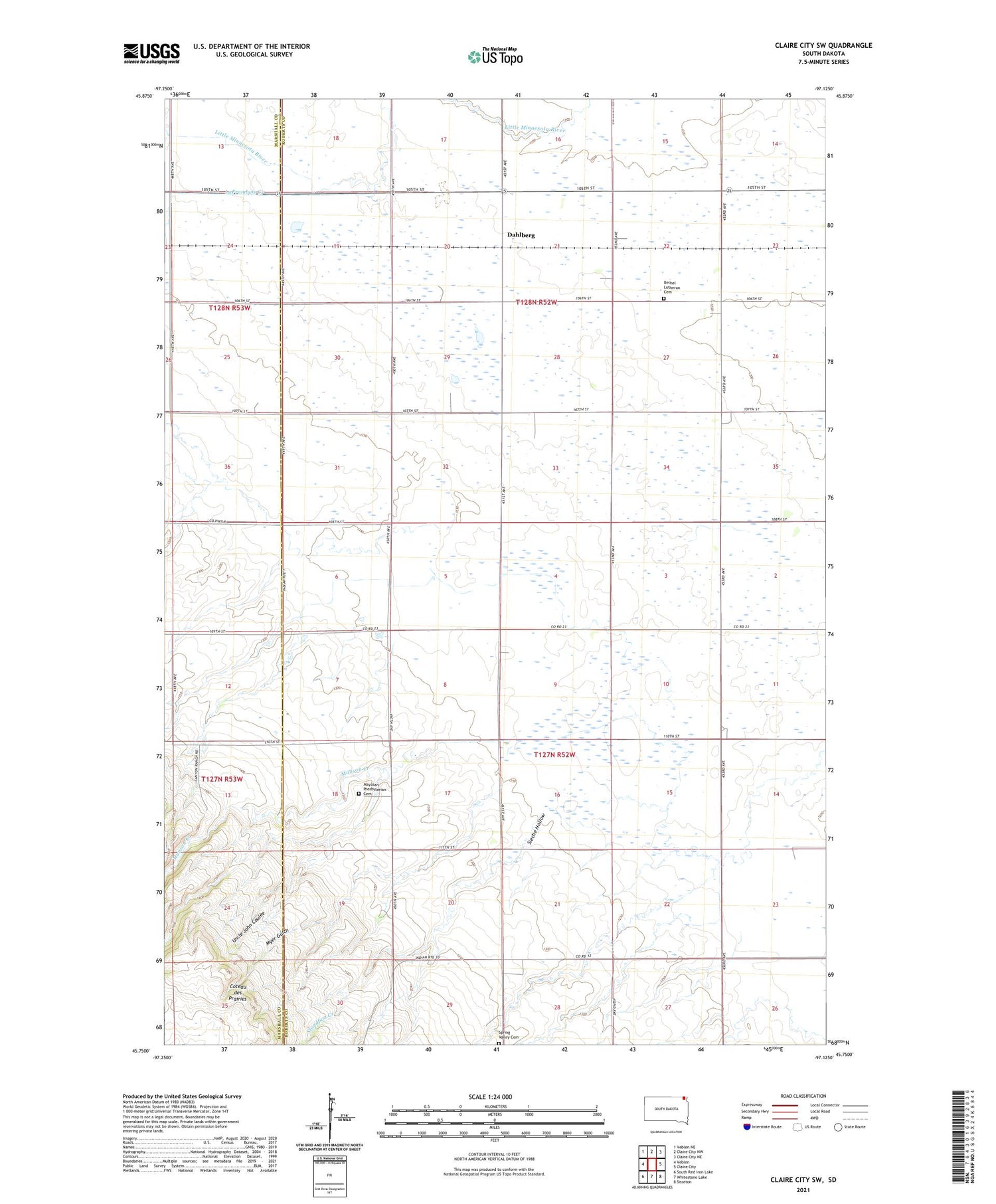 Claire City SW South Dakota US Topo Map Image
