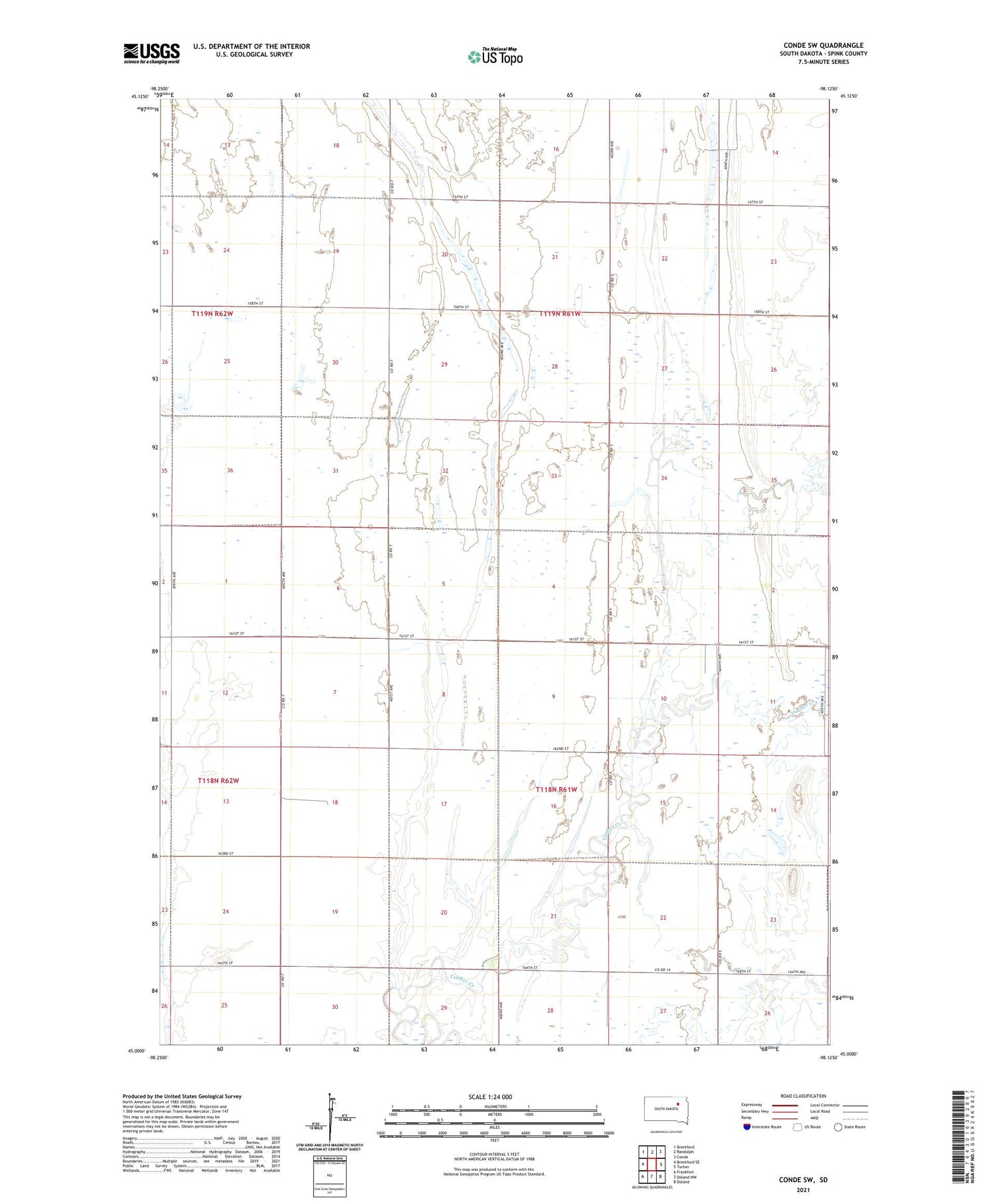 Conde SW South Dakota US Topo Map Image
