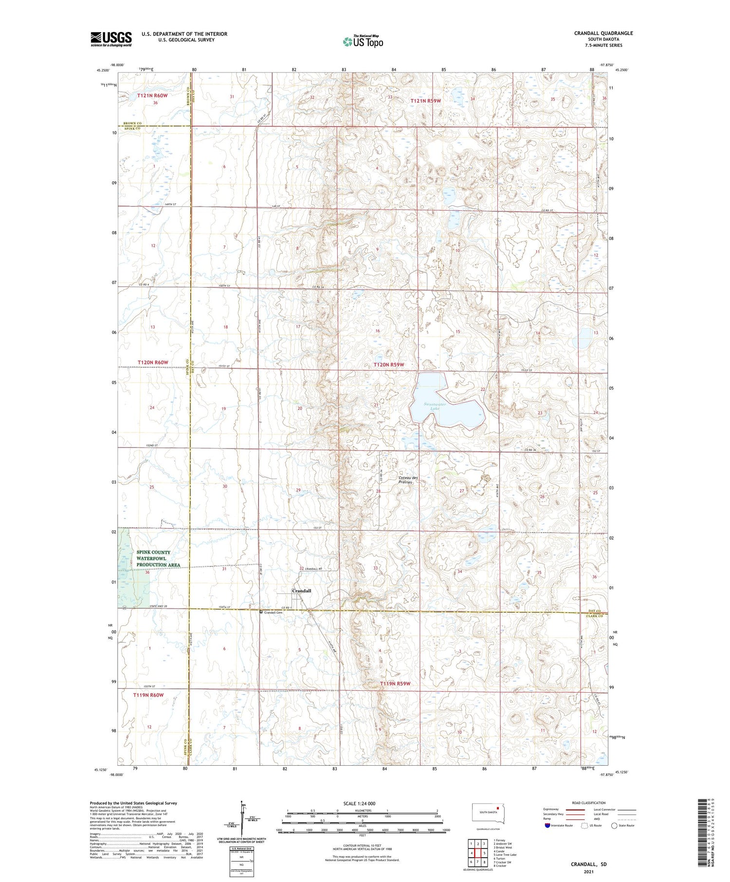 Crandall South Dakota US Topo Map Image