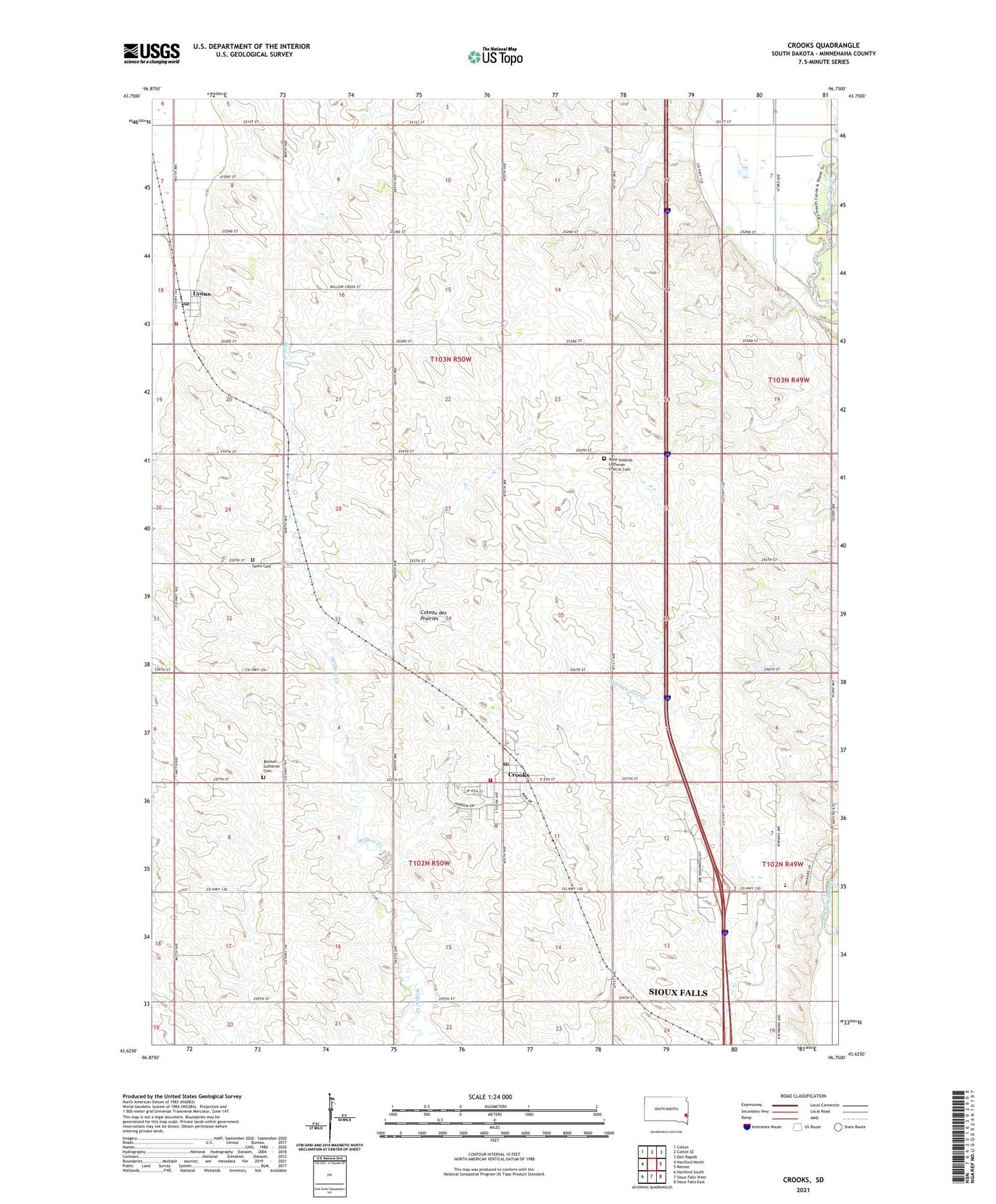 Crooks South Dakota US Topo Map Image