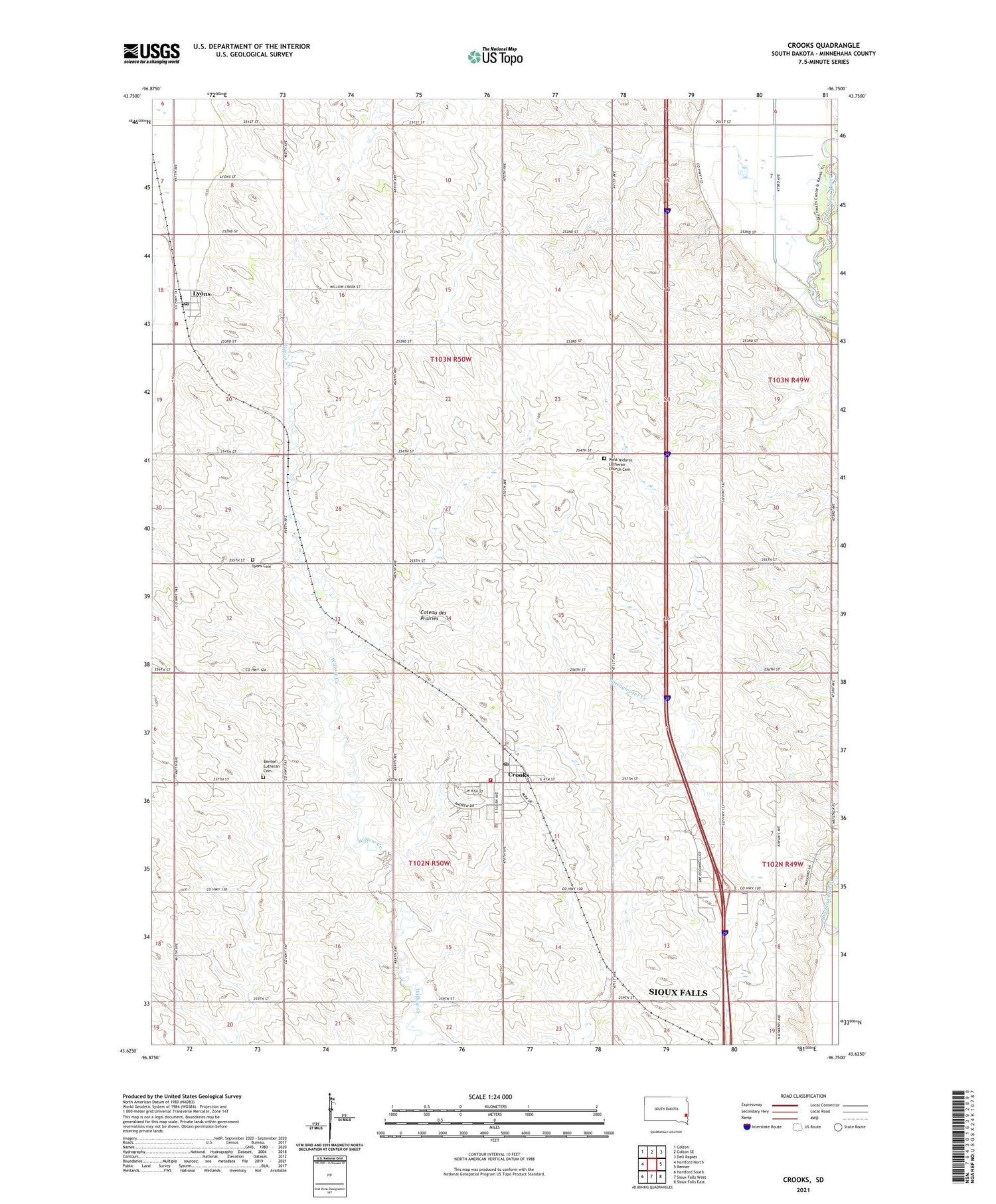 Crooks South Dakota US Topo Map Image