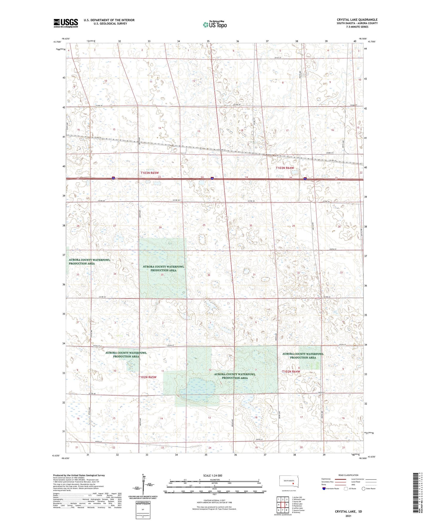 Crystal Lake South Dakota US Topo Map Image