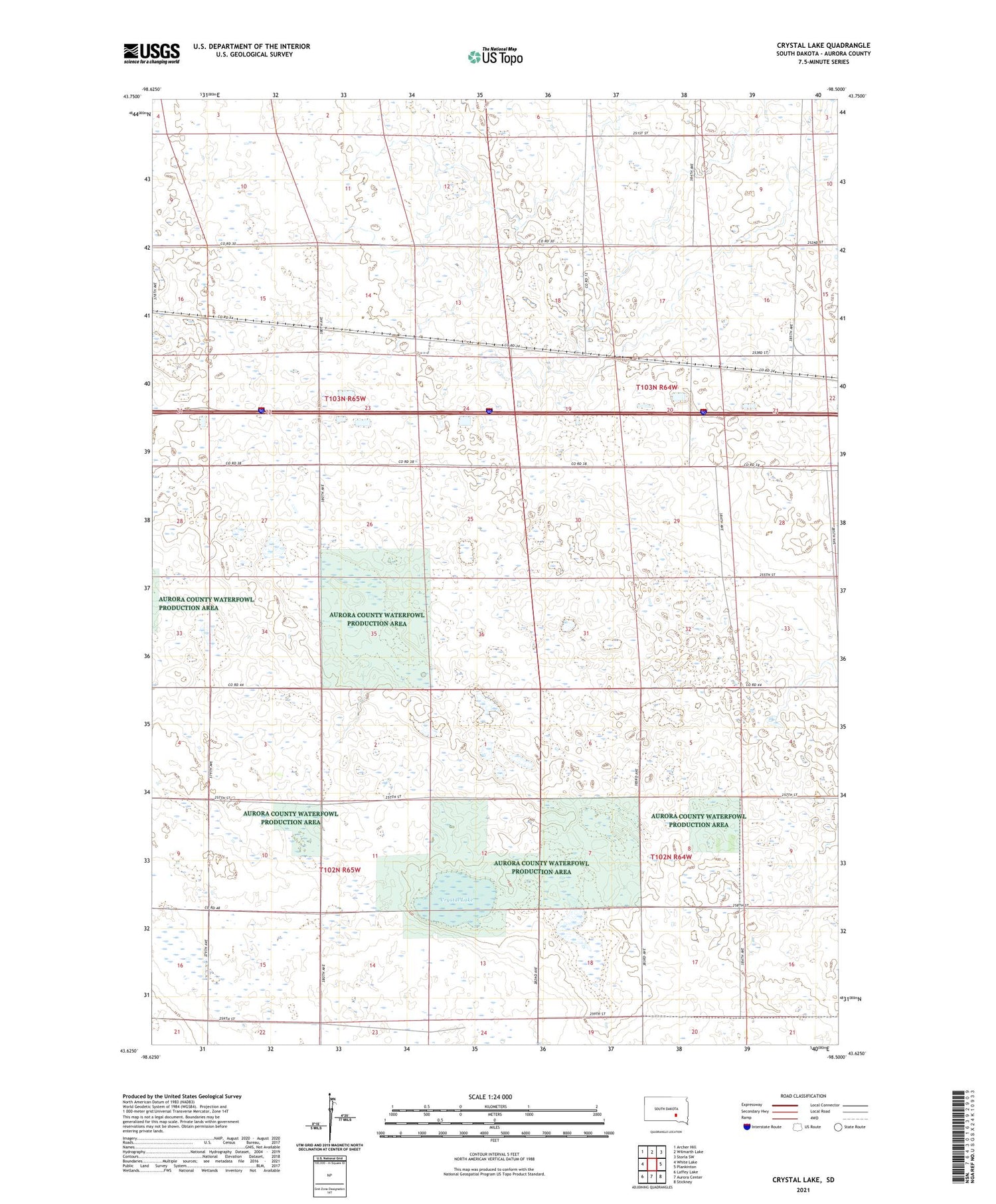 Crystal Lake South Dakota US Topo Map Image