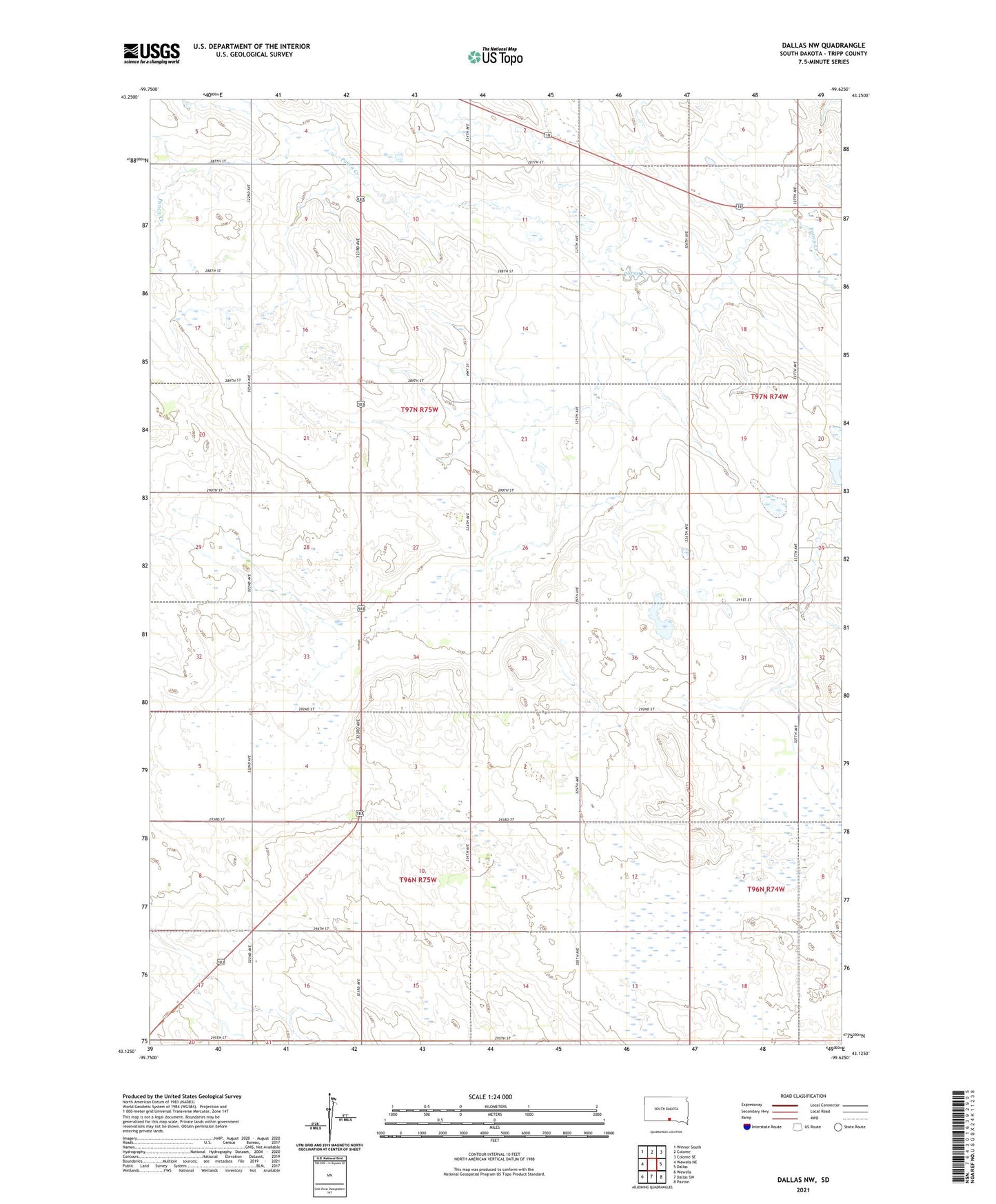 Dallas NW South Dakota US Topo Map Image