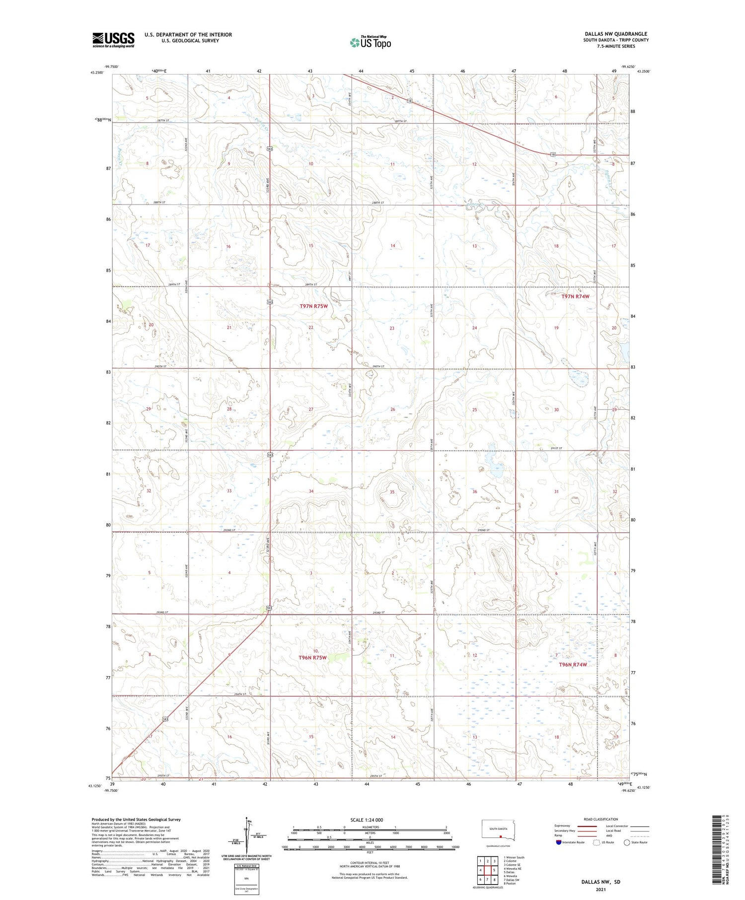 Dallas NW South Dakota US Topo Map Image