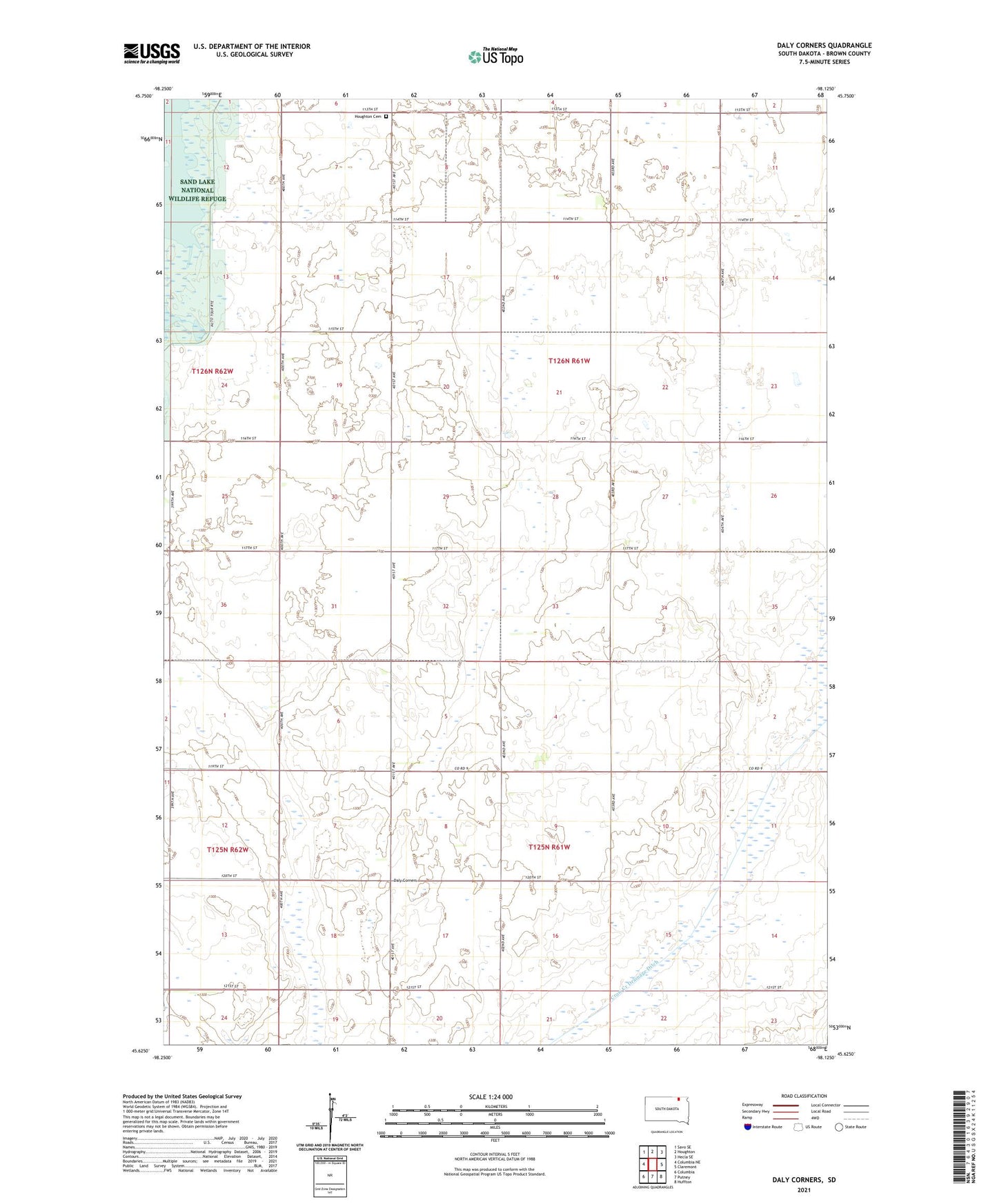 Daly Corners South Dakota US Topo Map Image