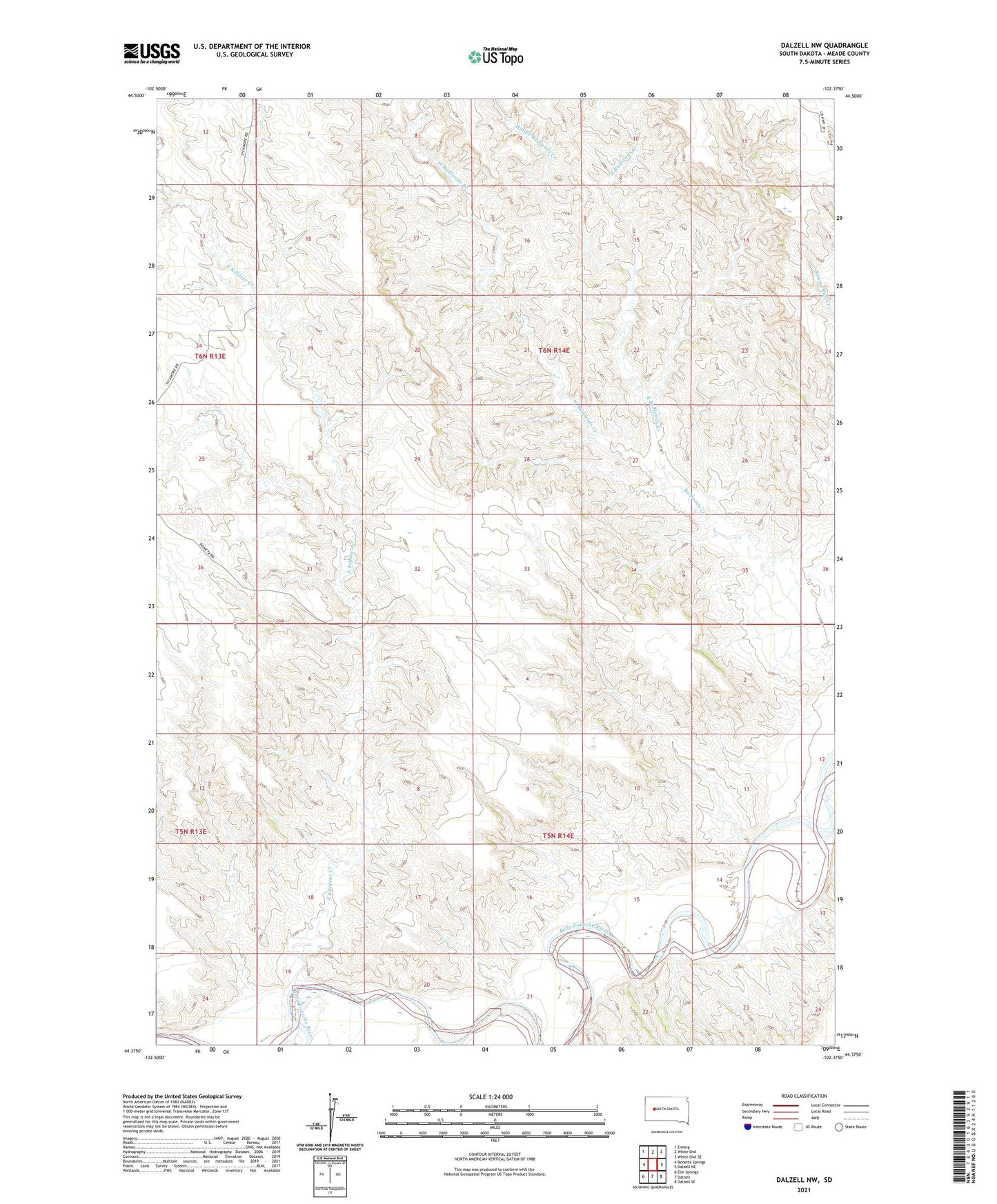 Dalzell NW South Dakota US Topo Map Image