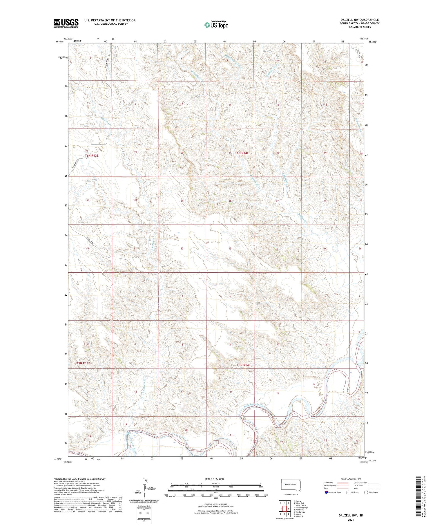 Dalzell NW South Dakota US Topo Map Image