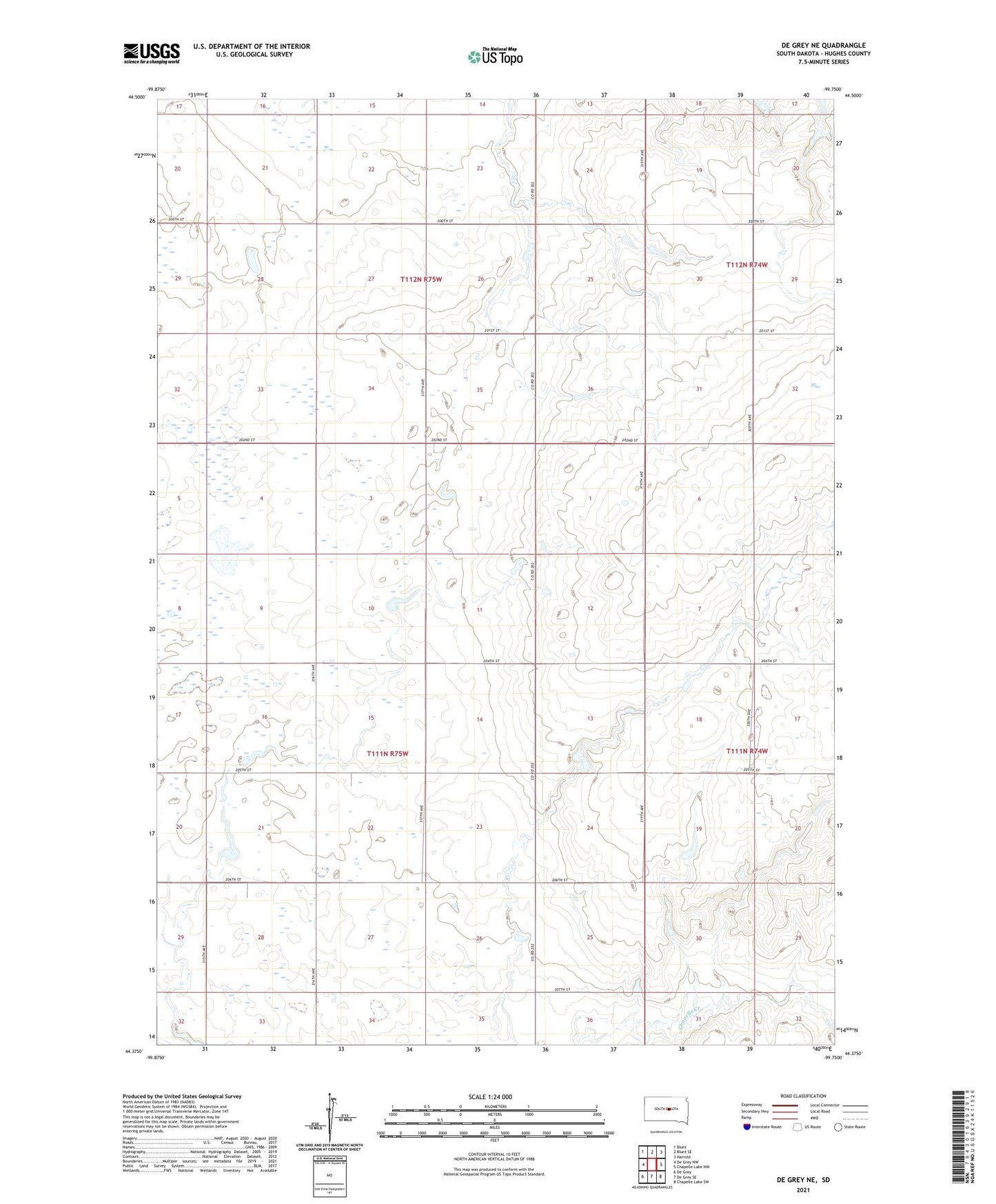 De Grey NE South Dakota US Topo Map Image