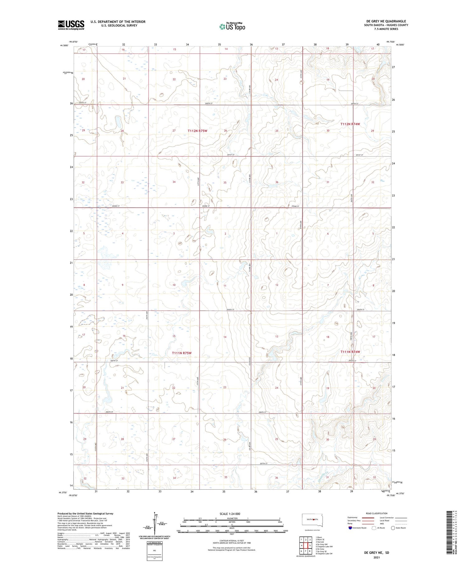 De Grey NE South Dakota US Topo Map Image