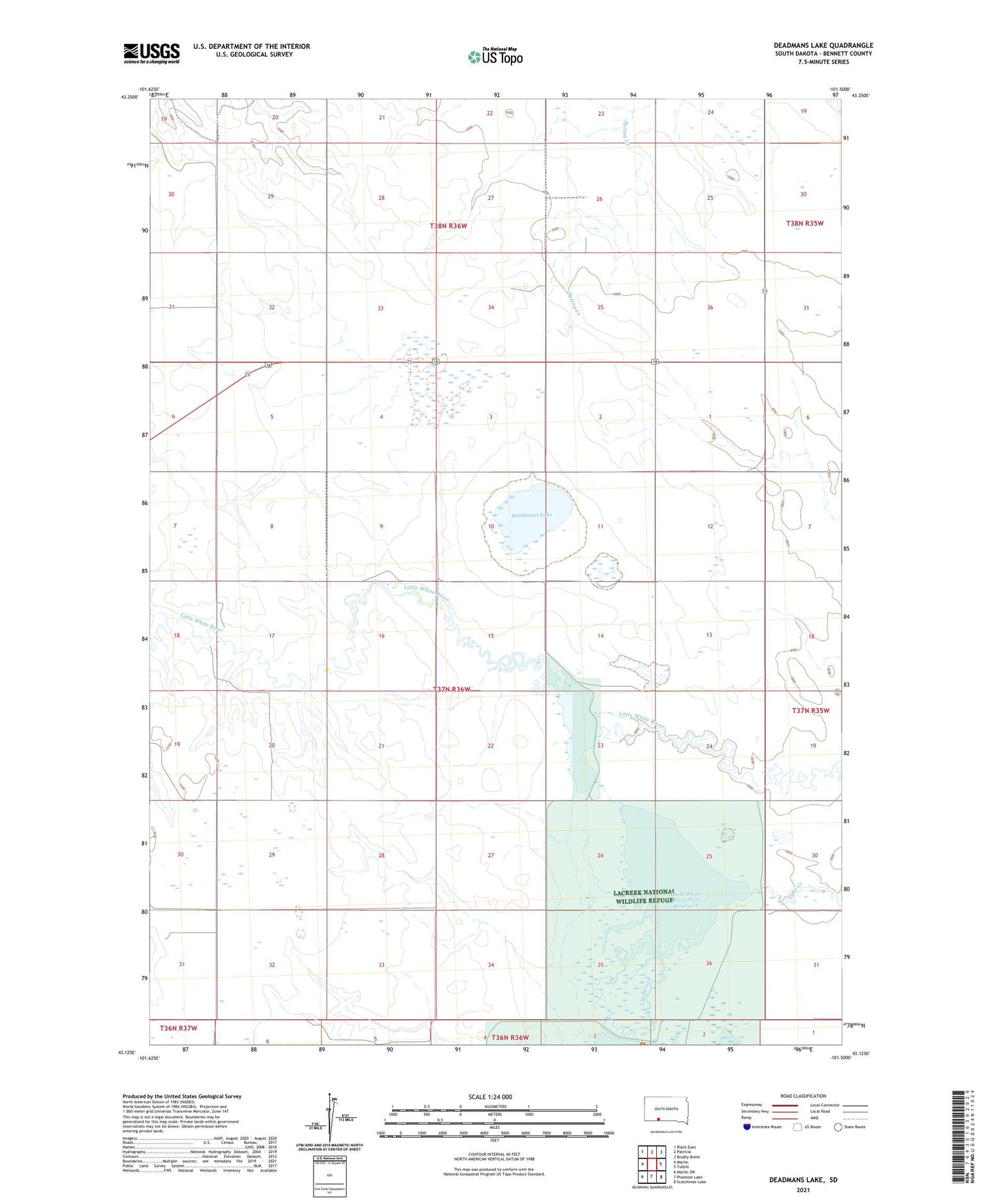 Deadmans Lake South Dakota US Topo Map Image