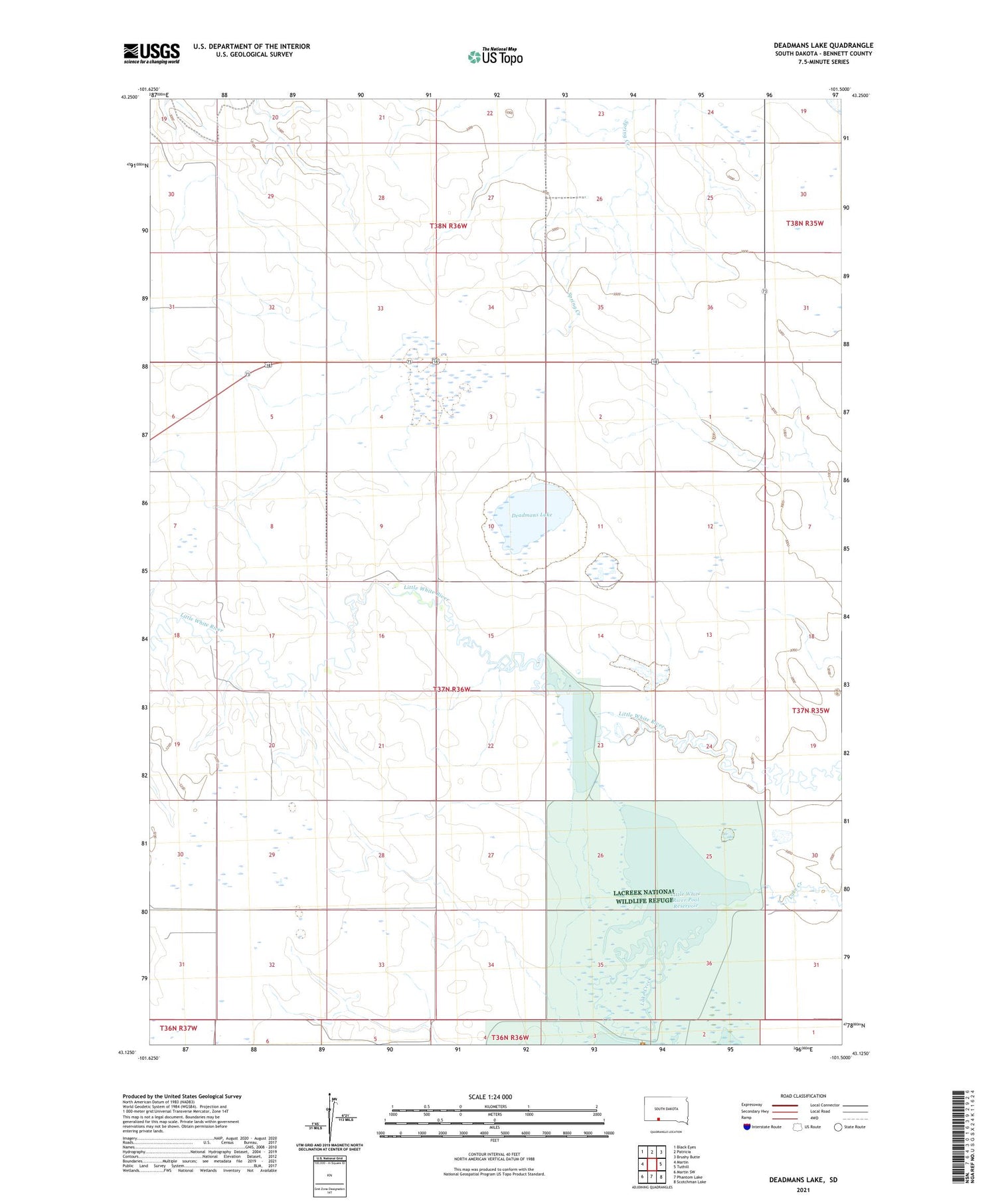 Deadmans Lake South Dakota US Topo Map Image