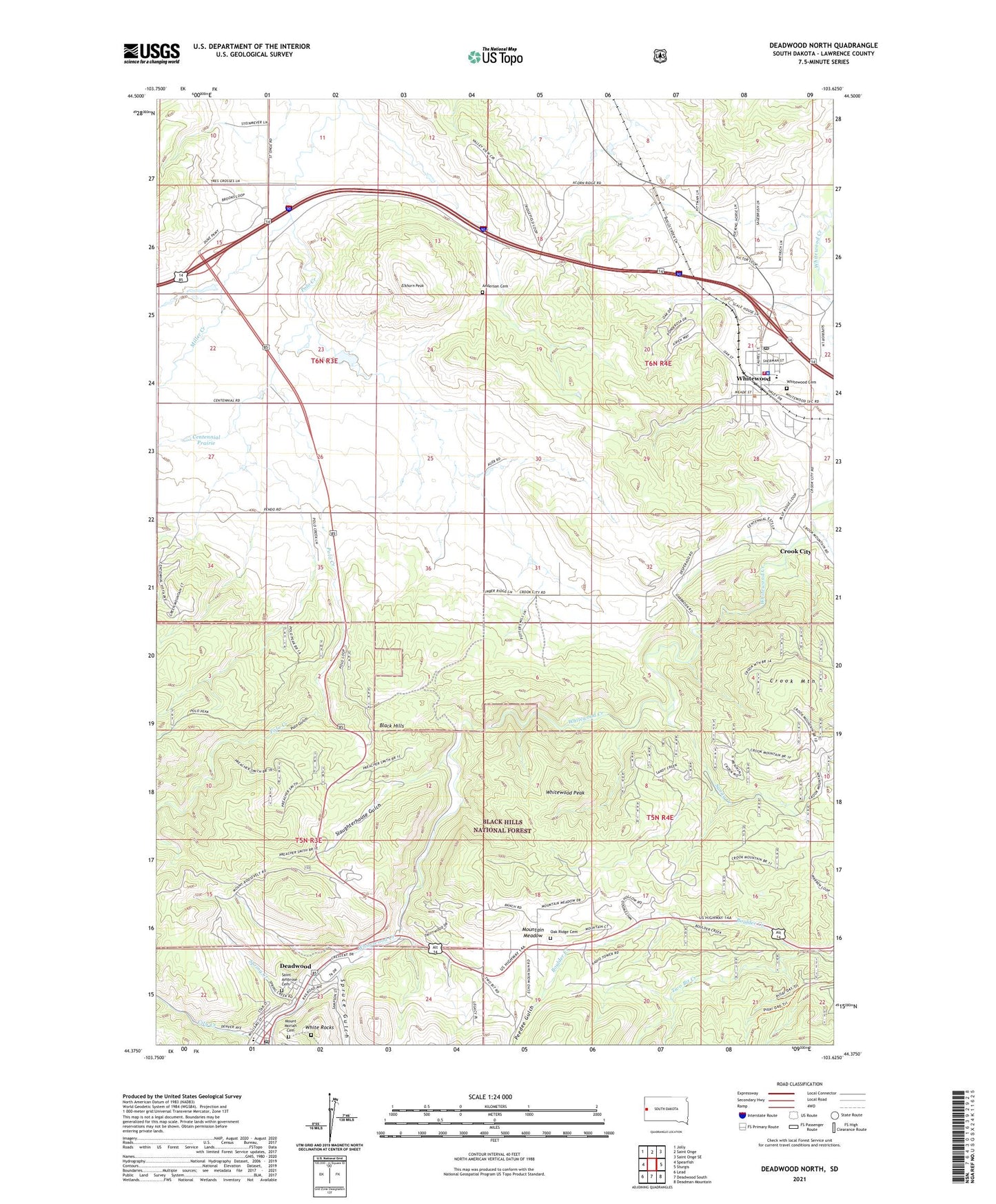 Deadwood North South Dakota US Topo Map Image