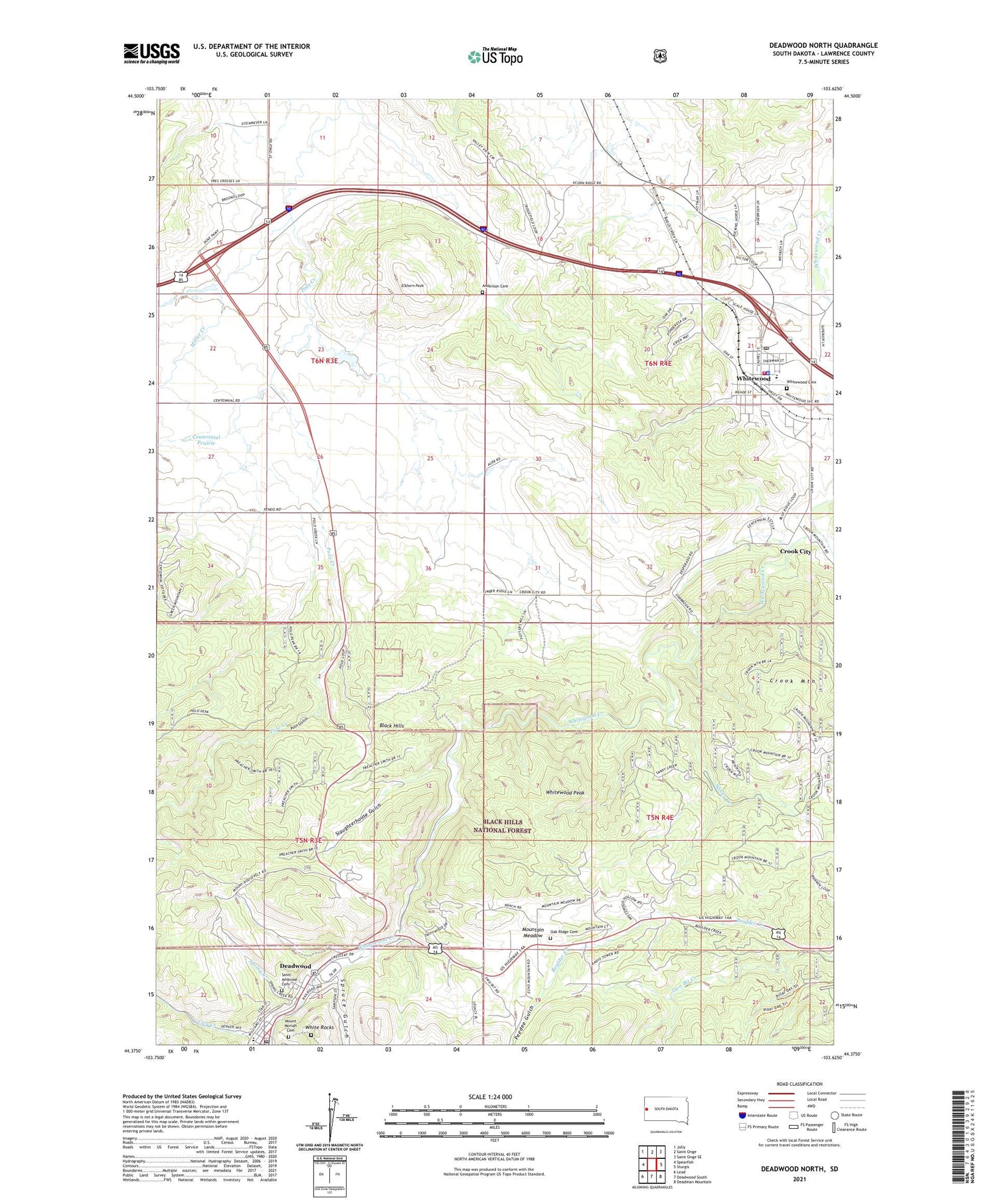 Deadwood North South Dakota US Topo Map Image