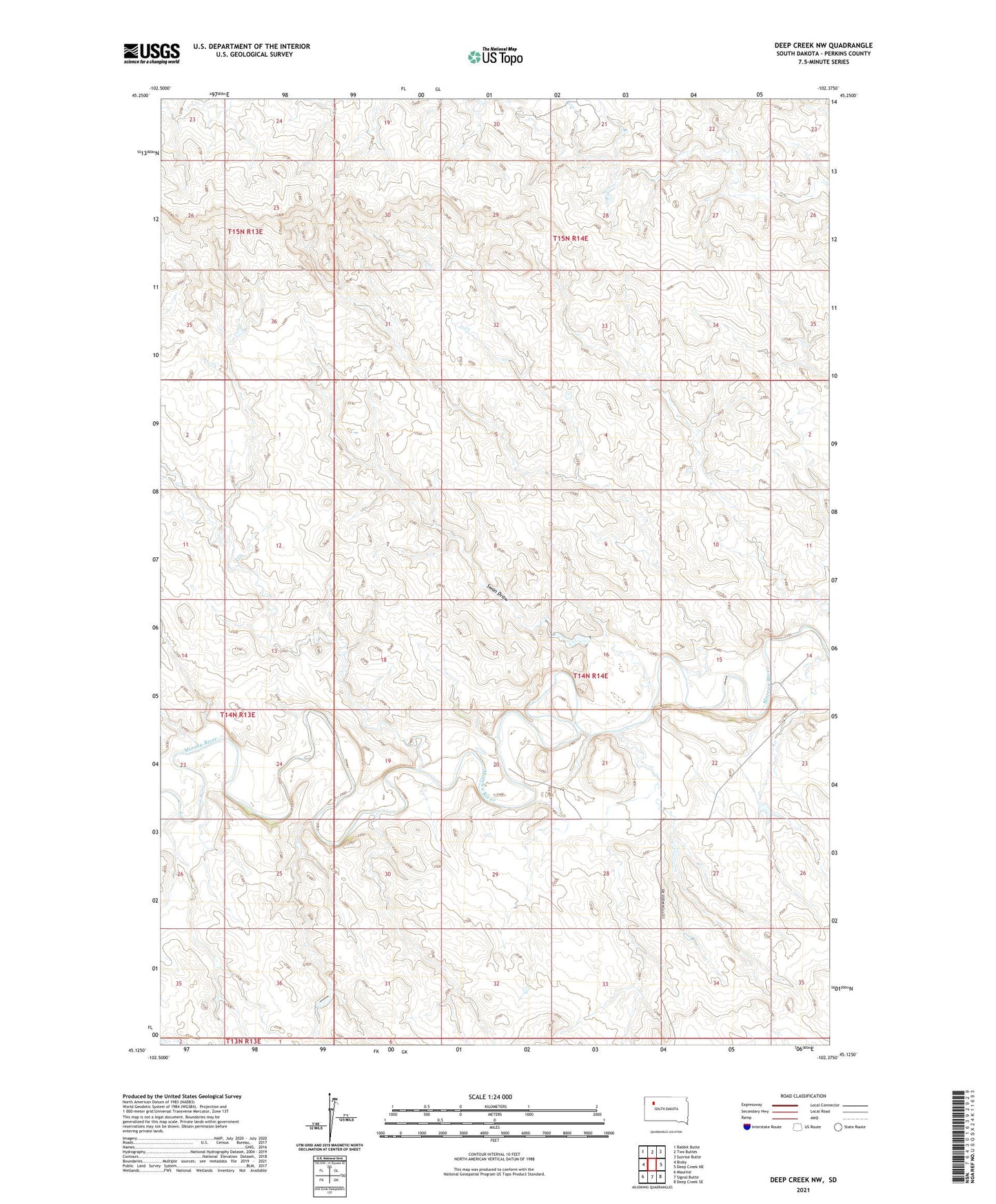 Deep Creek NW South Dakota US Topo Map Image