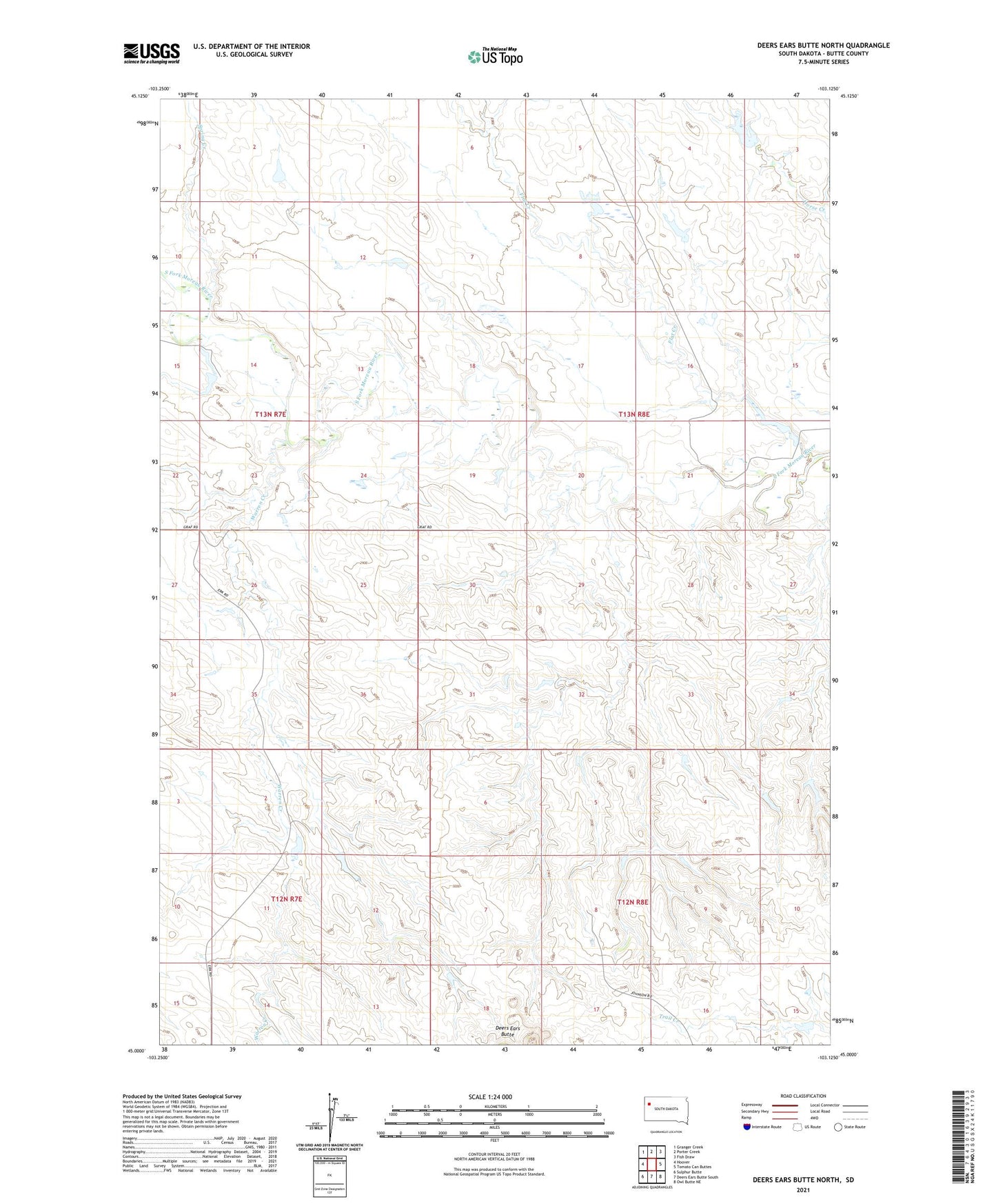 Deers Ears Butte North South Dakota US Topo Map Image