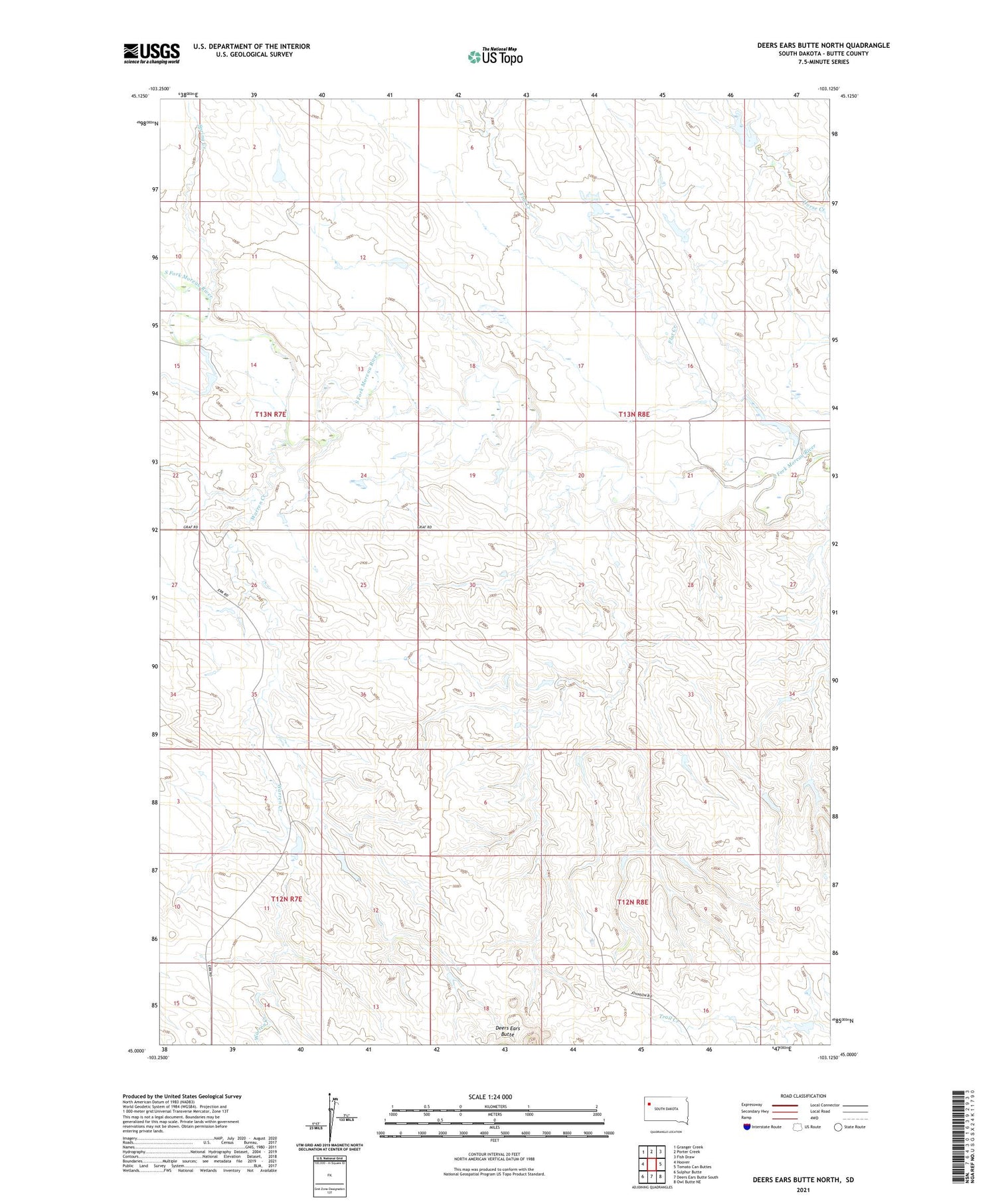 Deers Ears Butte North South Dakota US Topo Map Image