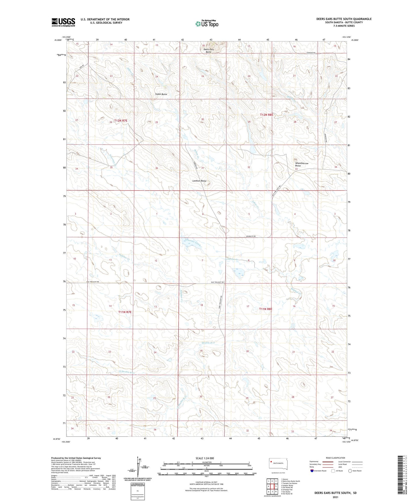 Deers Ears Butte South South Dakota US Topo Map Image