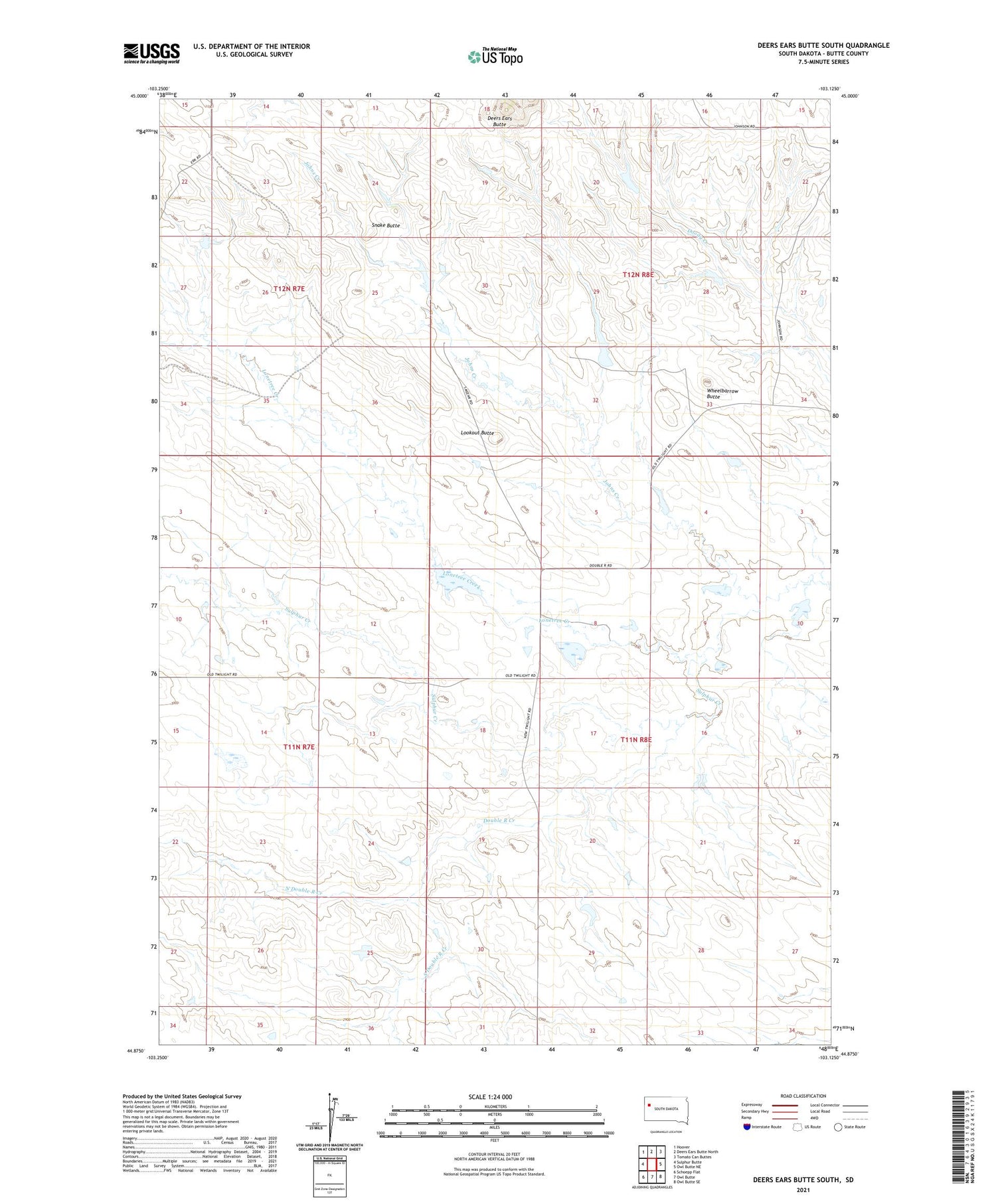 Deers Ears Butte South South Dakota US Topo Map Image