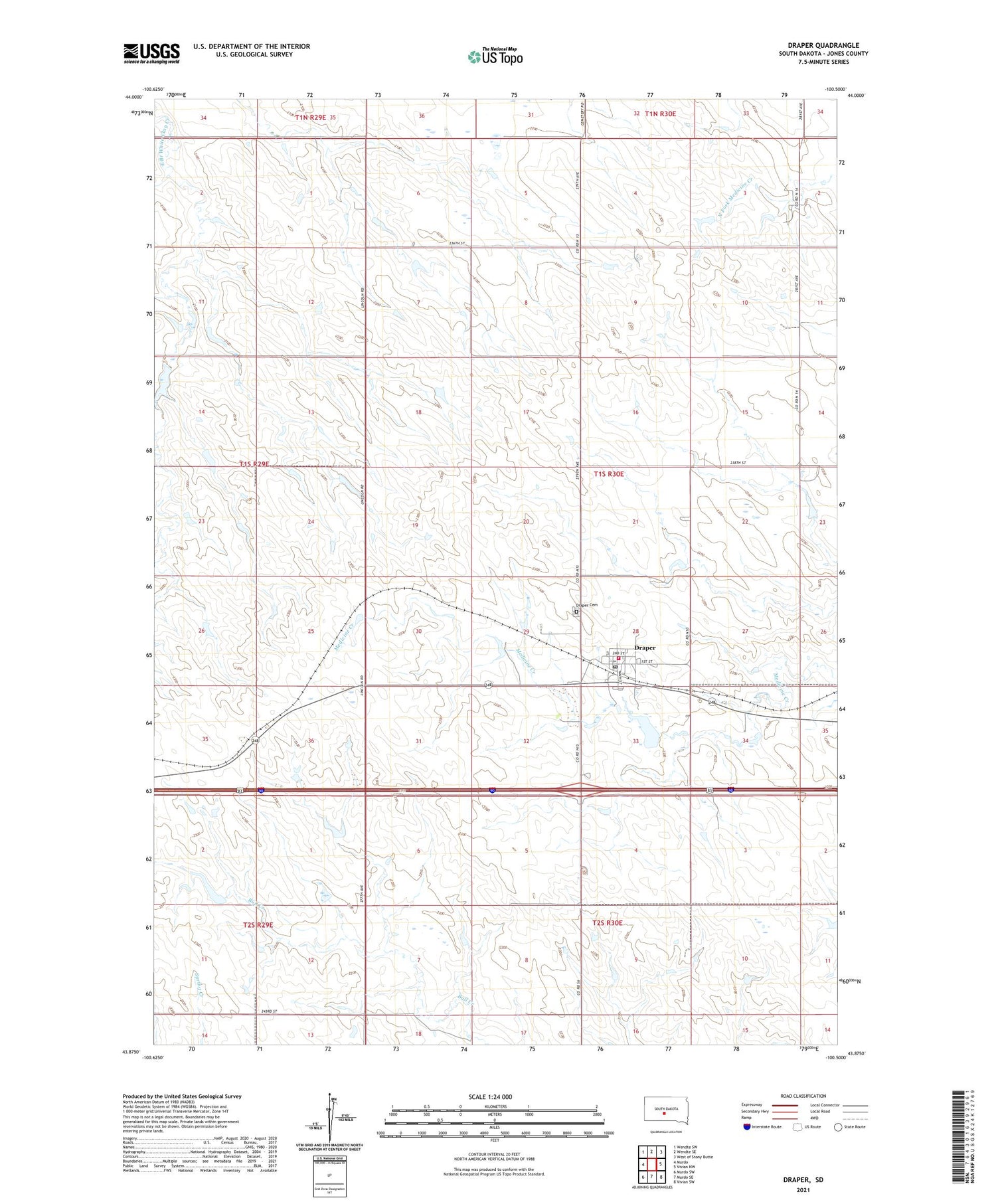Draper South Dakota US Topo Map Image
