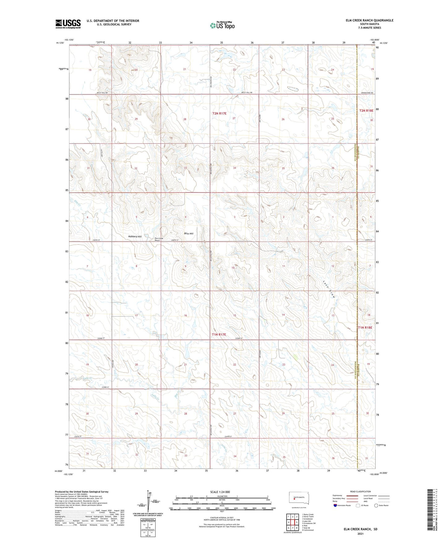 Elm Creek Ranch South Dakota US Topo Map Image