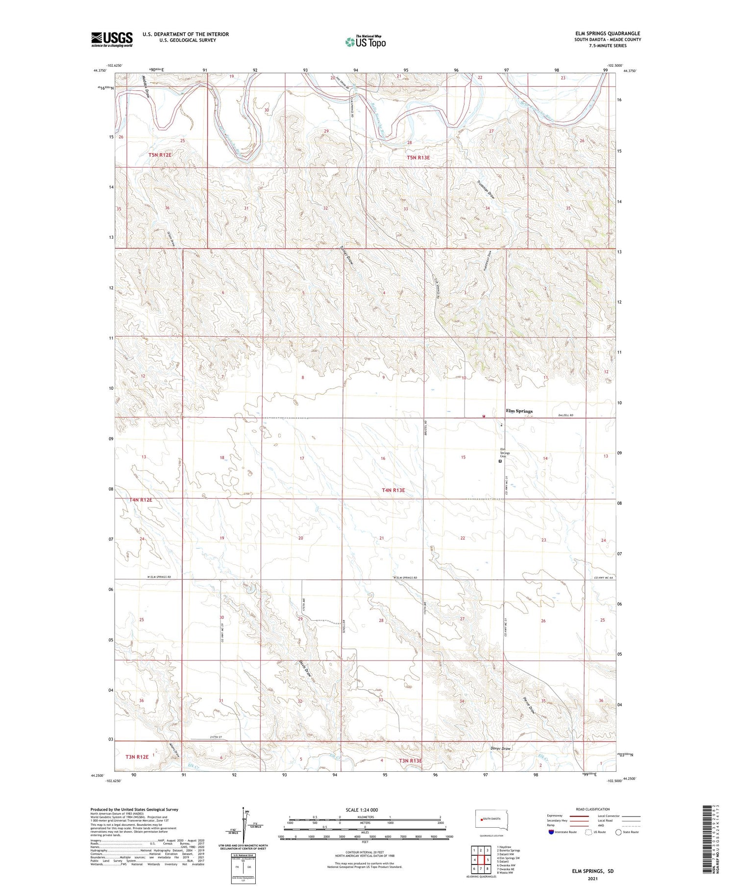 Elm Springs South Dakota US Topo Map Image