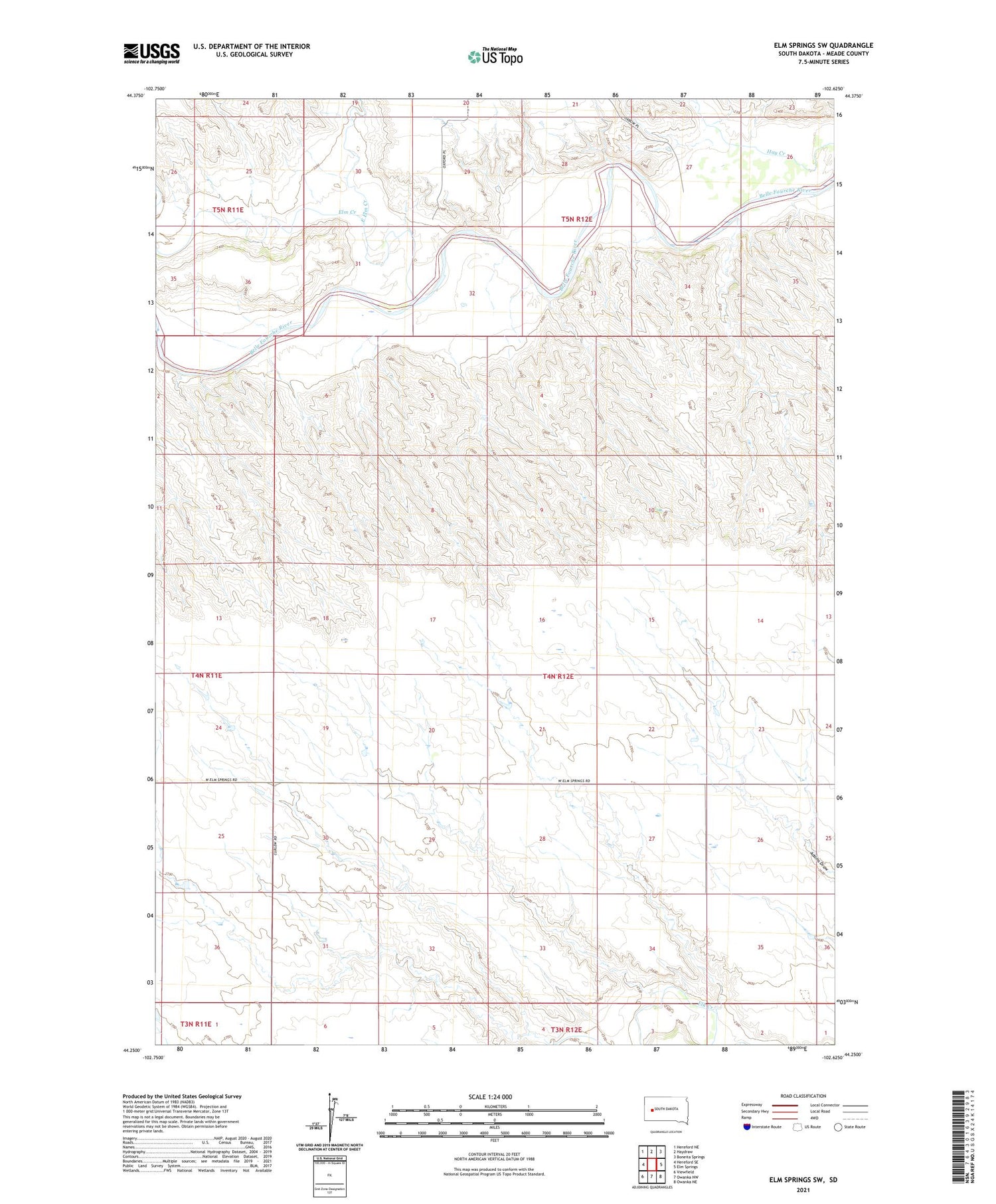 Elm Springs SW South Dakota US Topo Map Image
