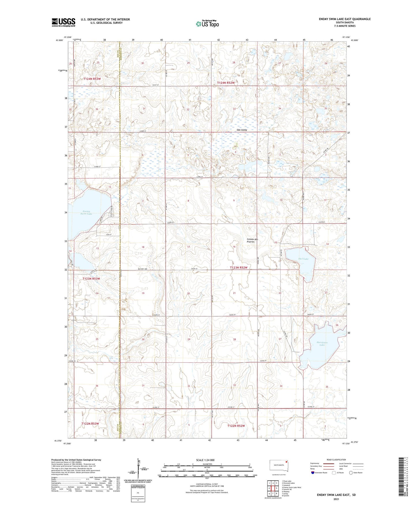 Enemy Swim Lake East South Dakota US Topo Map Image