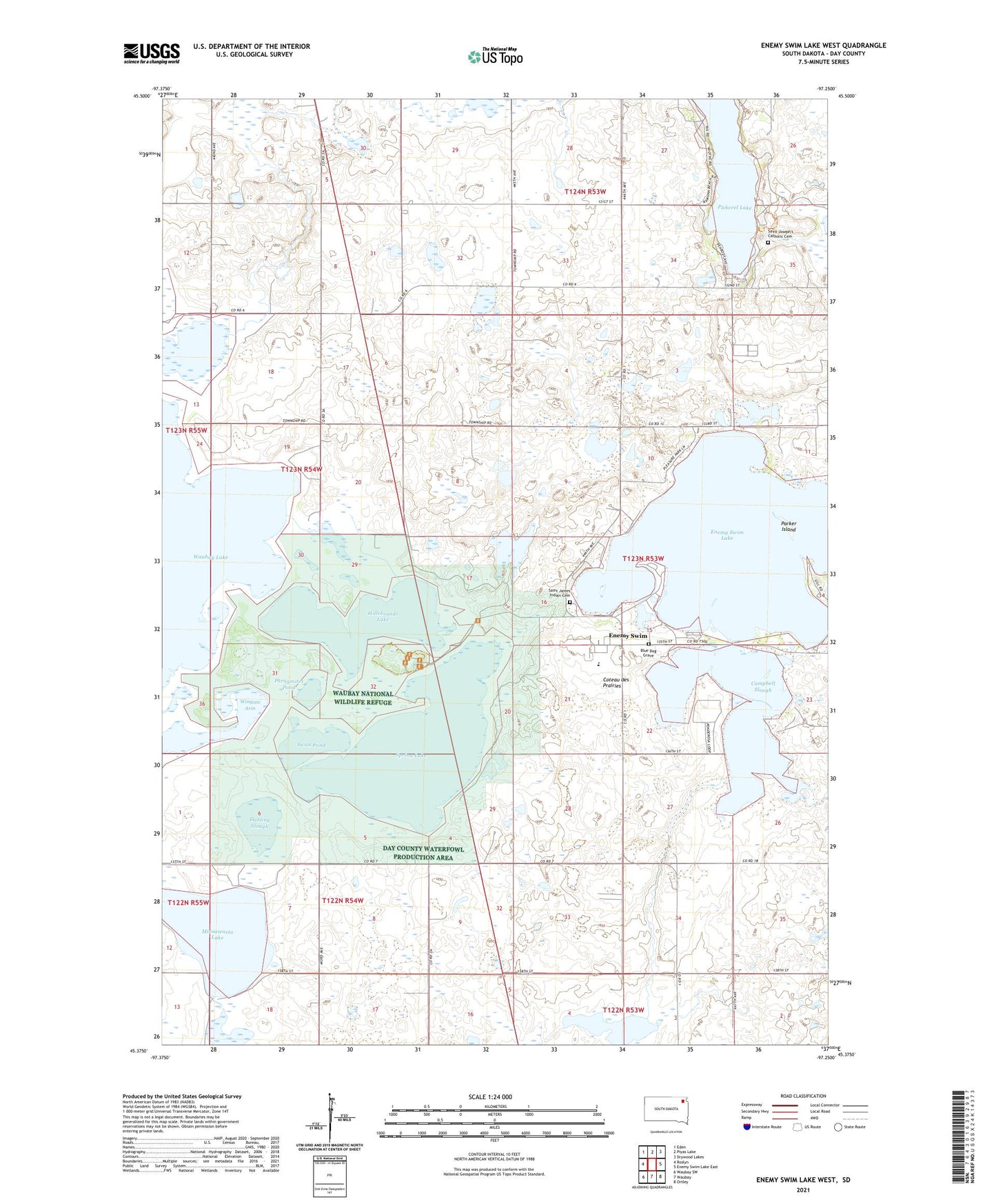 Enemy Swim Lake West South Dakota US Topo Map Image