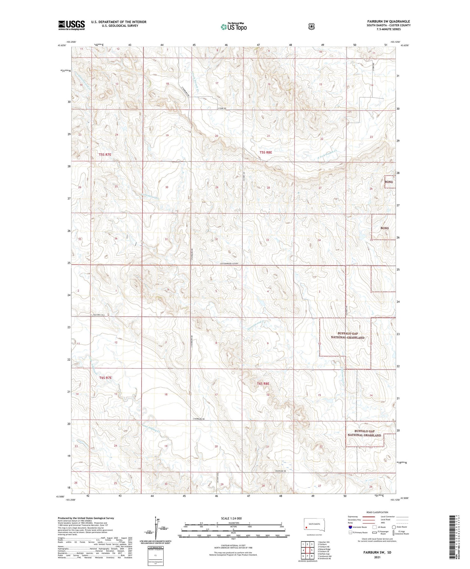 Fairburn SW South Dakota US Topo Map Image